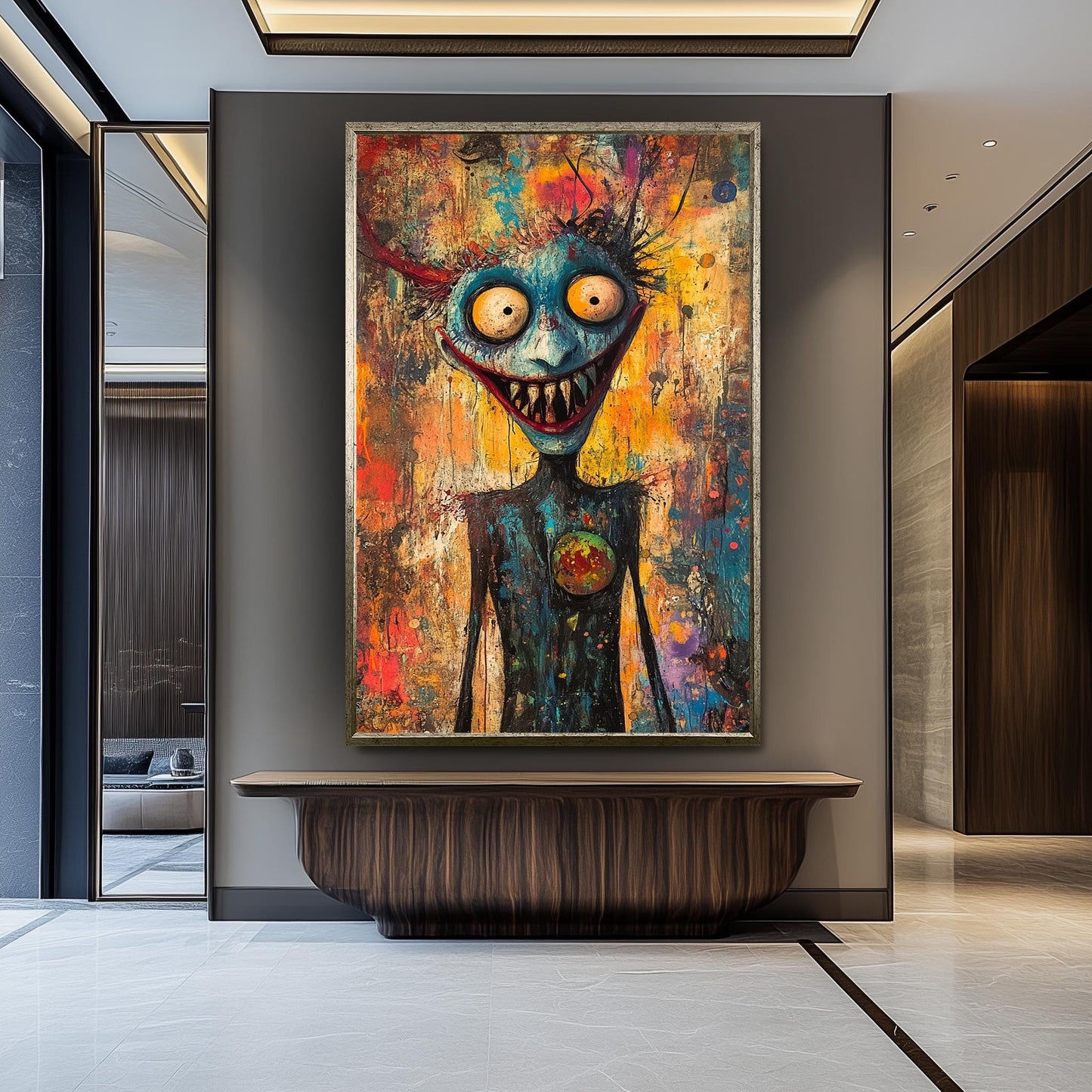 Psychedelic Creepy Clown Canvas Art Bold Abstract Horror Clown Painting for Gothic Home Decor, Halloween Wall Art or Unique Pop Gift