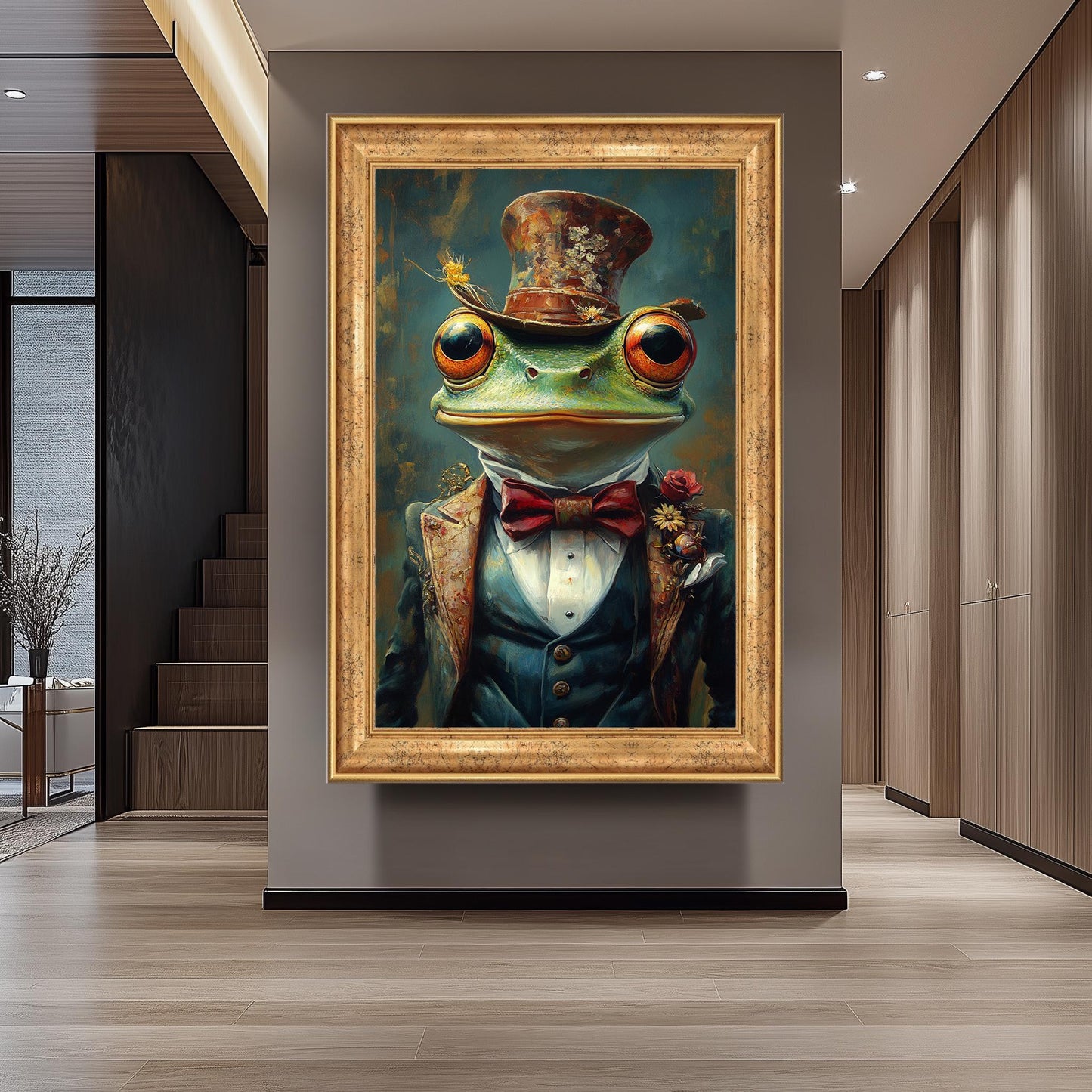 Frog Portrait Art: Whimsical Animal Painting in Vintage Suit