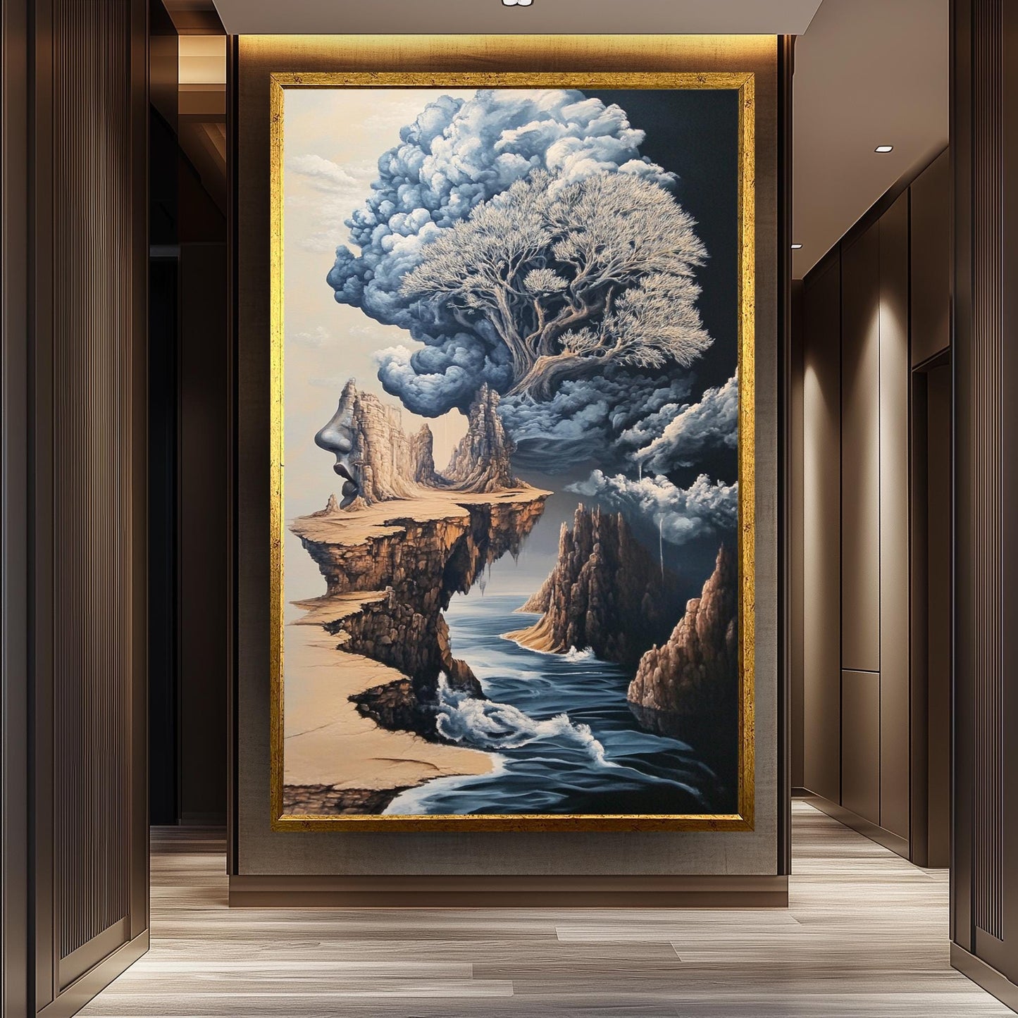 Surreal Woman Face Cliffscape Art Print: Fantasy Nature Canvas