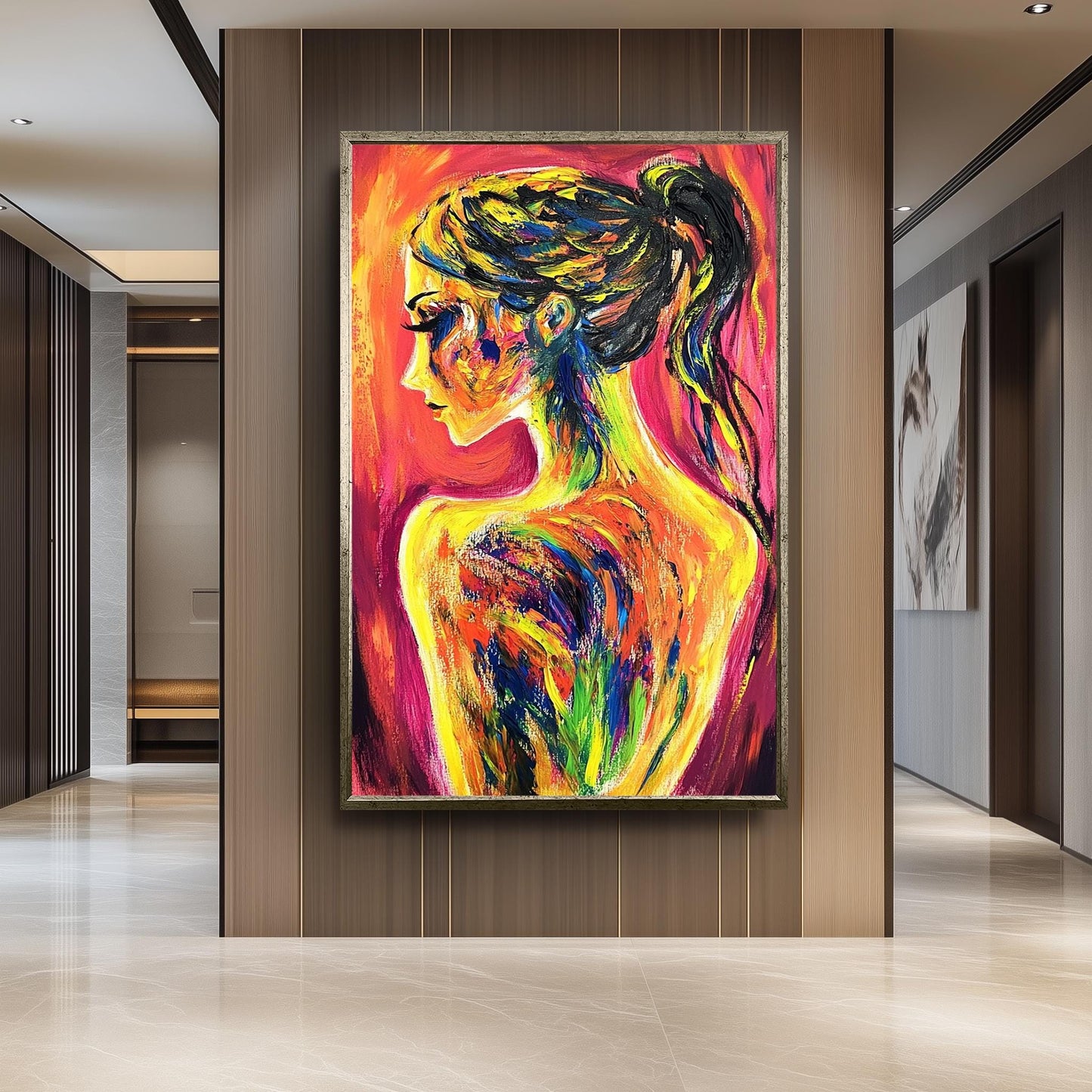 Abstract Woman Canvas Art: Modern Neon Portrait