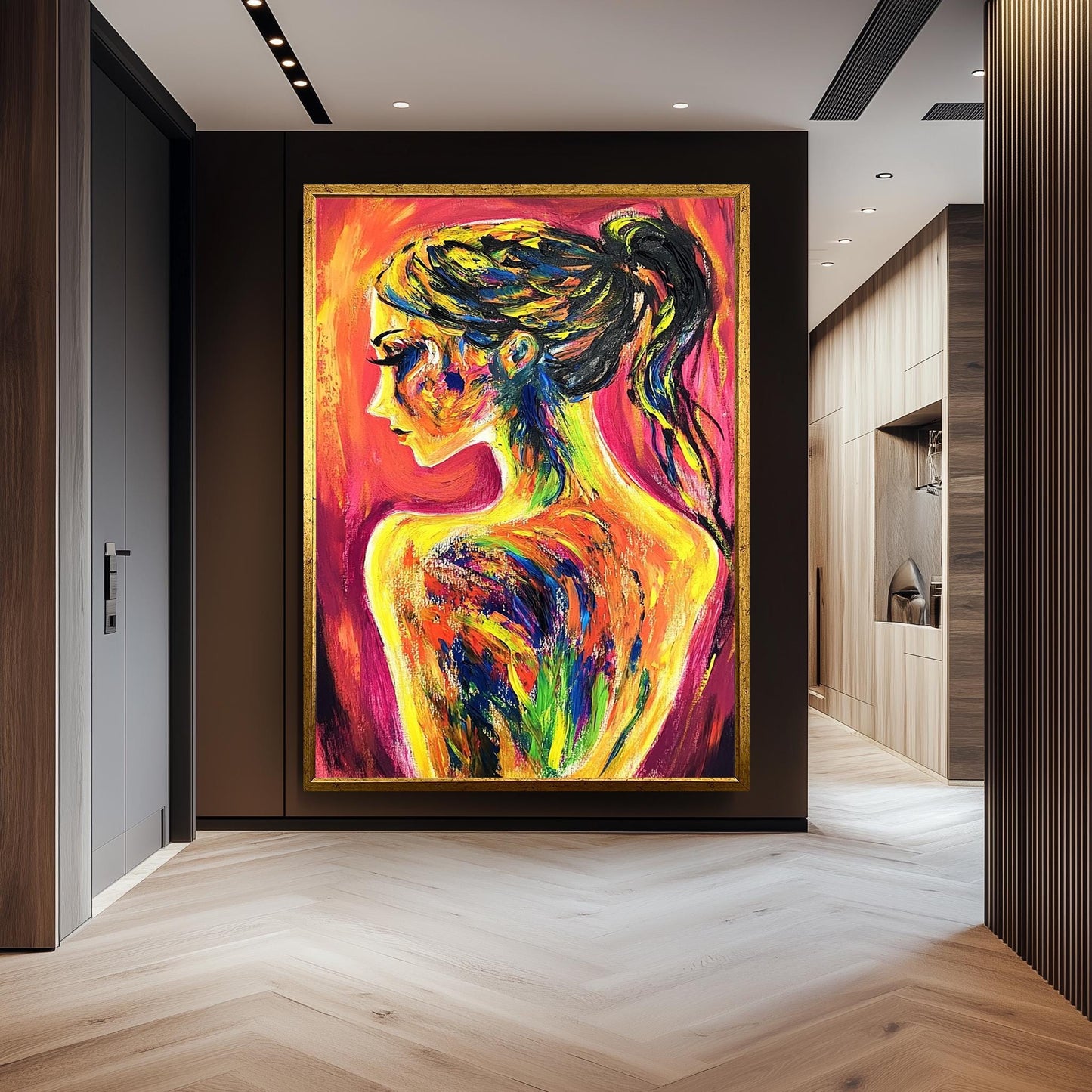 Abstract Woman Canvas Art: Modern Neon Portrait