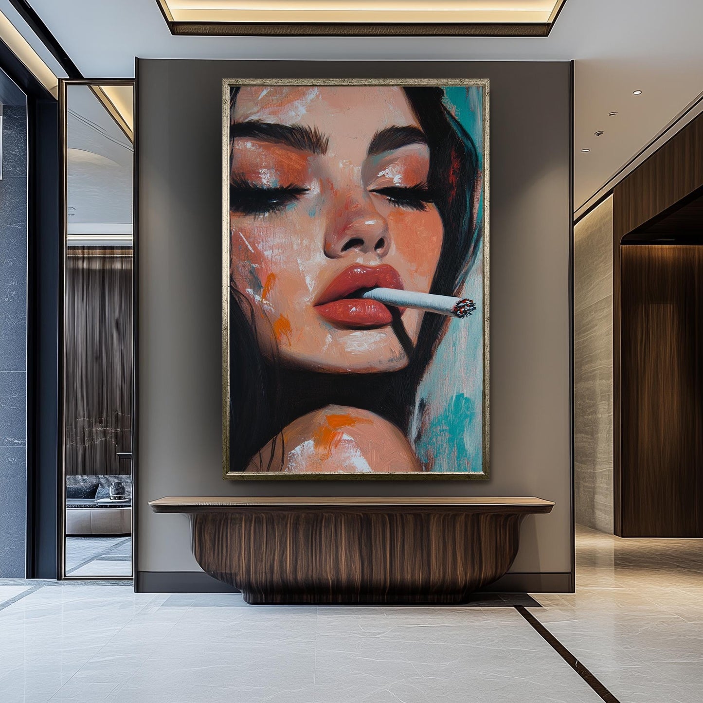 Pop Art Woman Portrait: Oil-Style Painting, Retro Glam Canvas