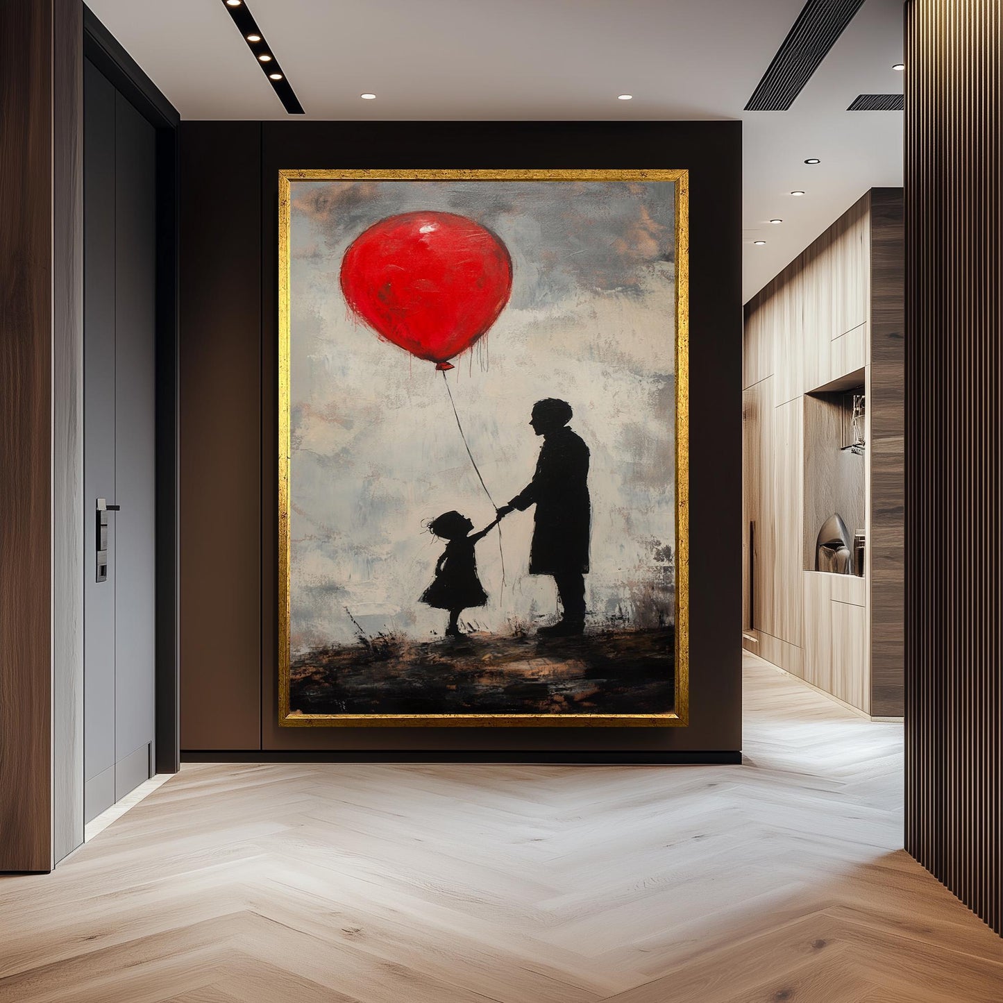 Banksy Inspired Street Art Canvas Print with Red Balloon and Child on Cliff, Modern Surreal Wall Art for Urban Contemporary Decor