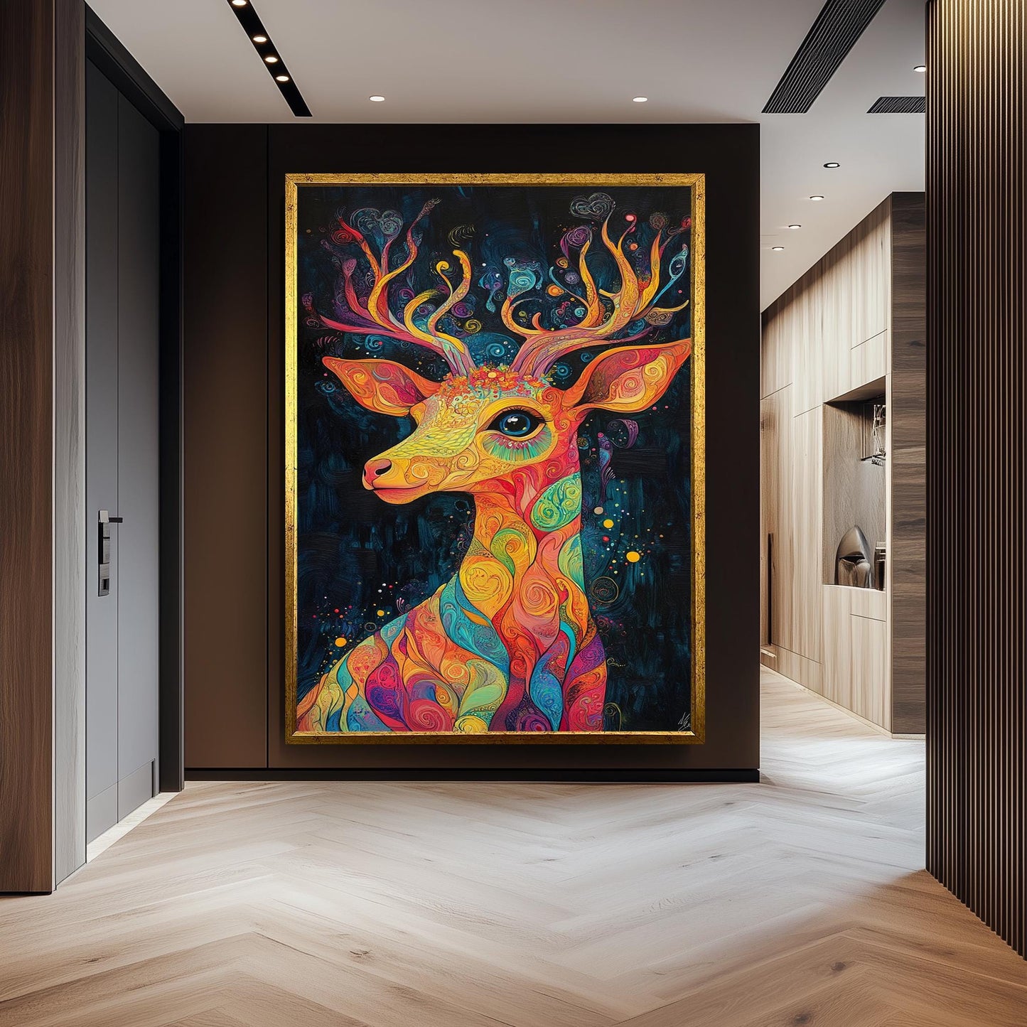 Psychedelic Deer Art Print: Colorful Swirls, Fantasy Forest Vibes