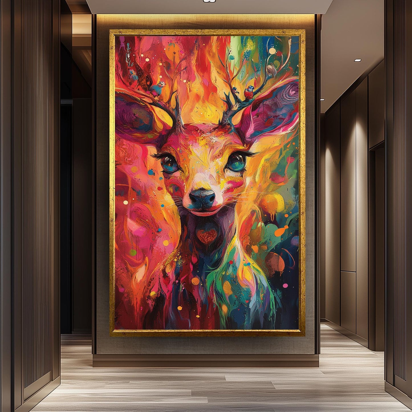 Surreal Deer Canvas Art: Abstract Rainbow Animal Print