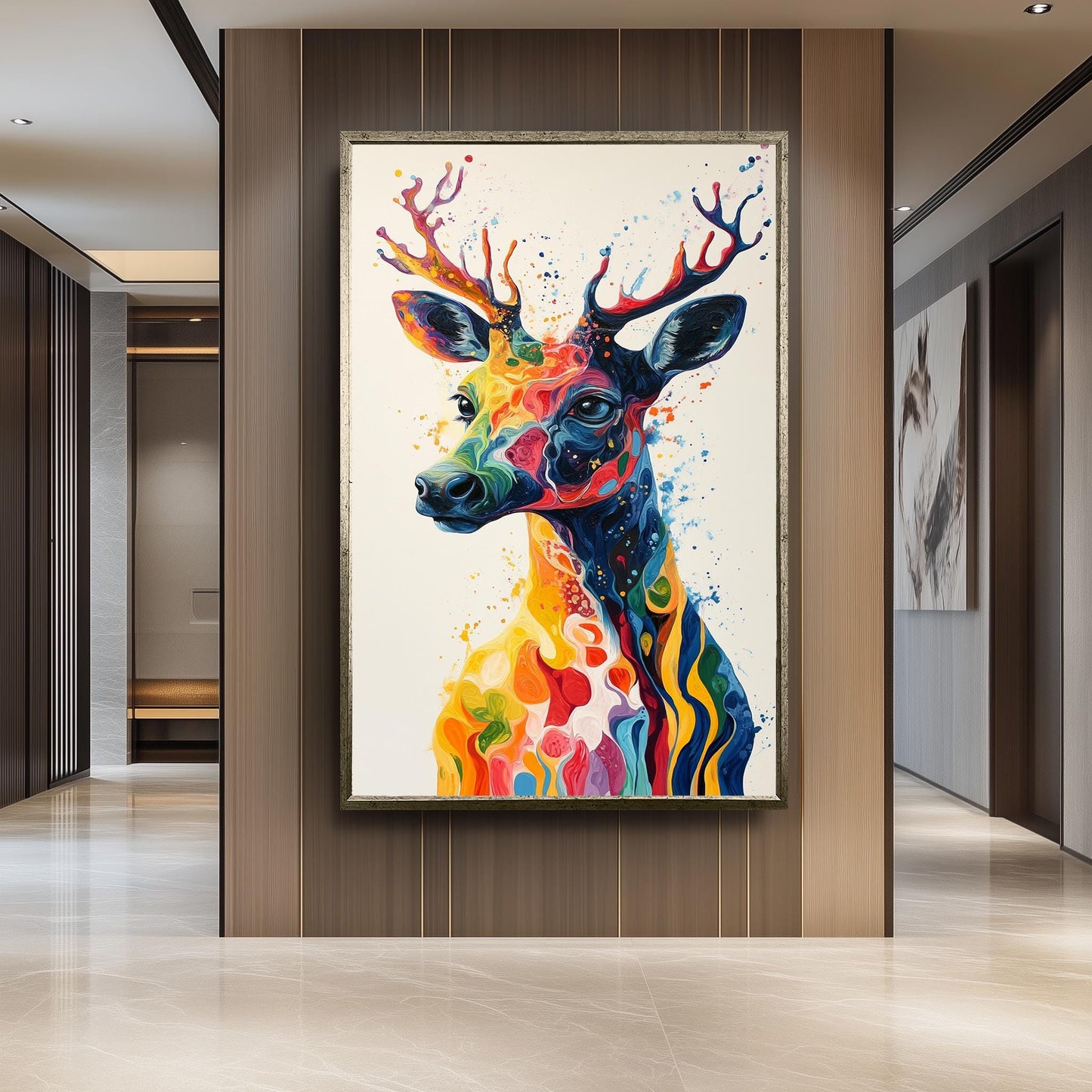 Colorful Surreal Deer Canvas Print: Abstract Wildlife Art
