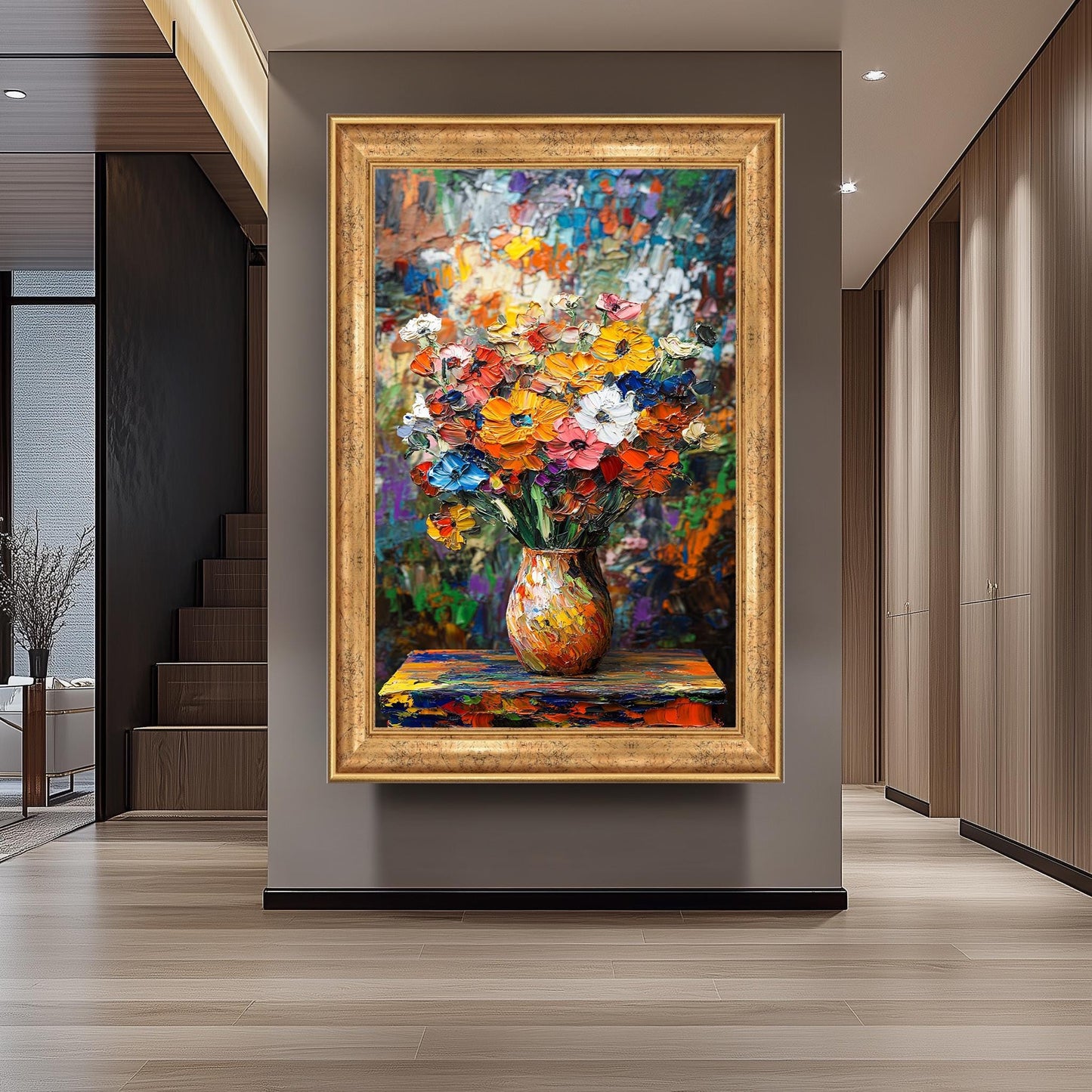 Textured Floral Oil Painting: Van Gogh Style Still Life Canvas Art