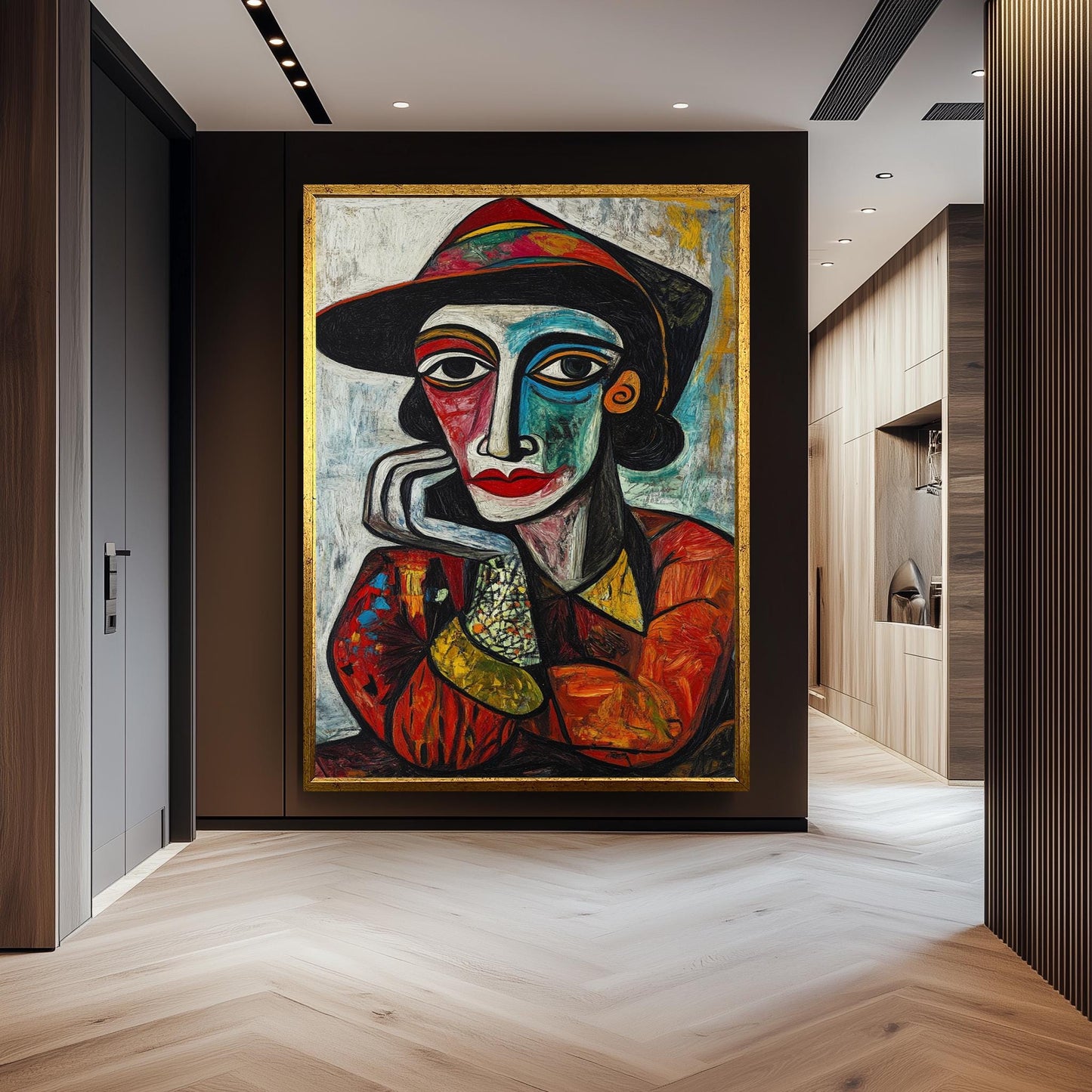 Cubist Woman Portrait: Picasso Style Colorful Canvas Art Print