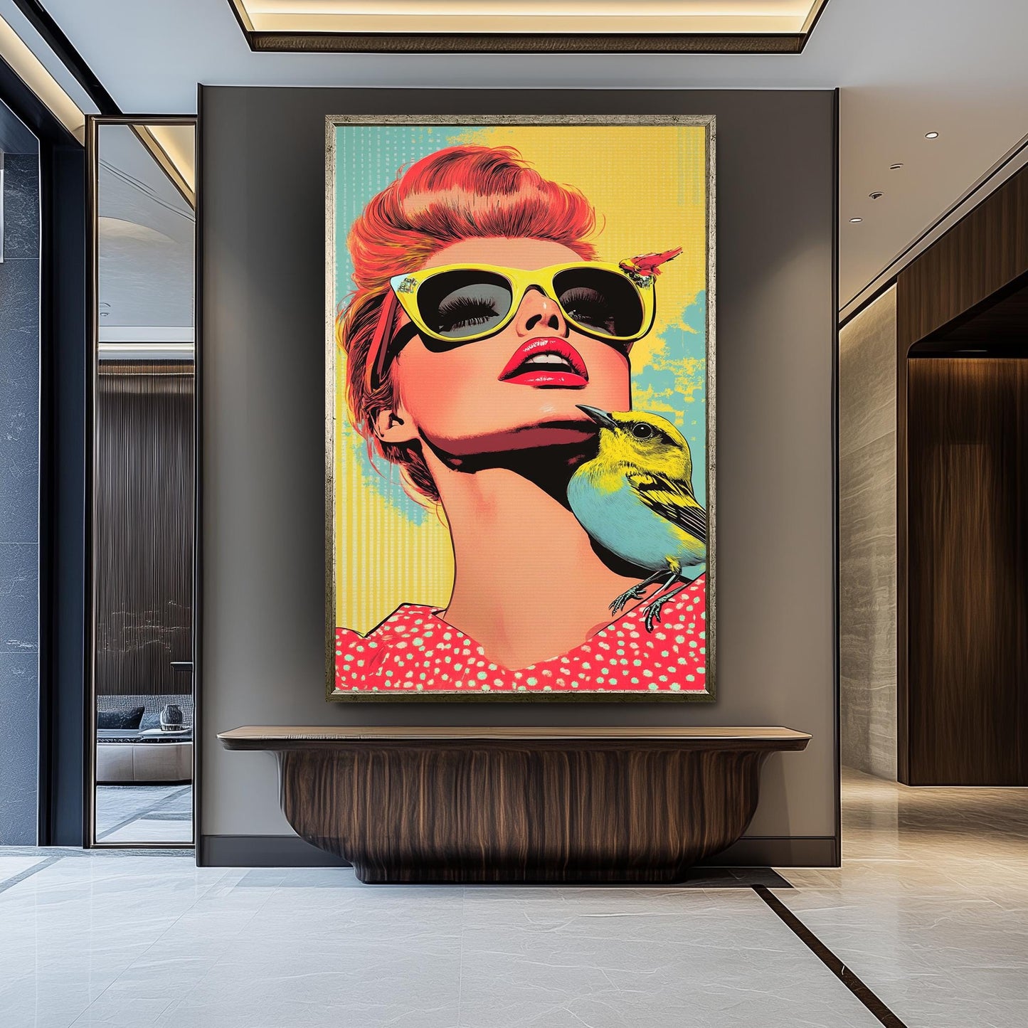 Pop Art Woman with Sunglasses Canvas Print: Retro Colorful Wall Art