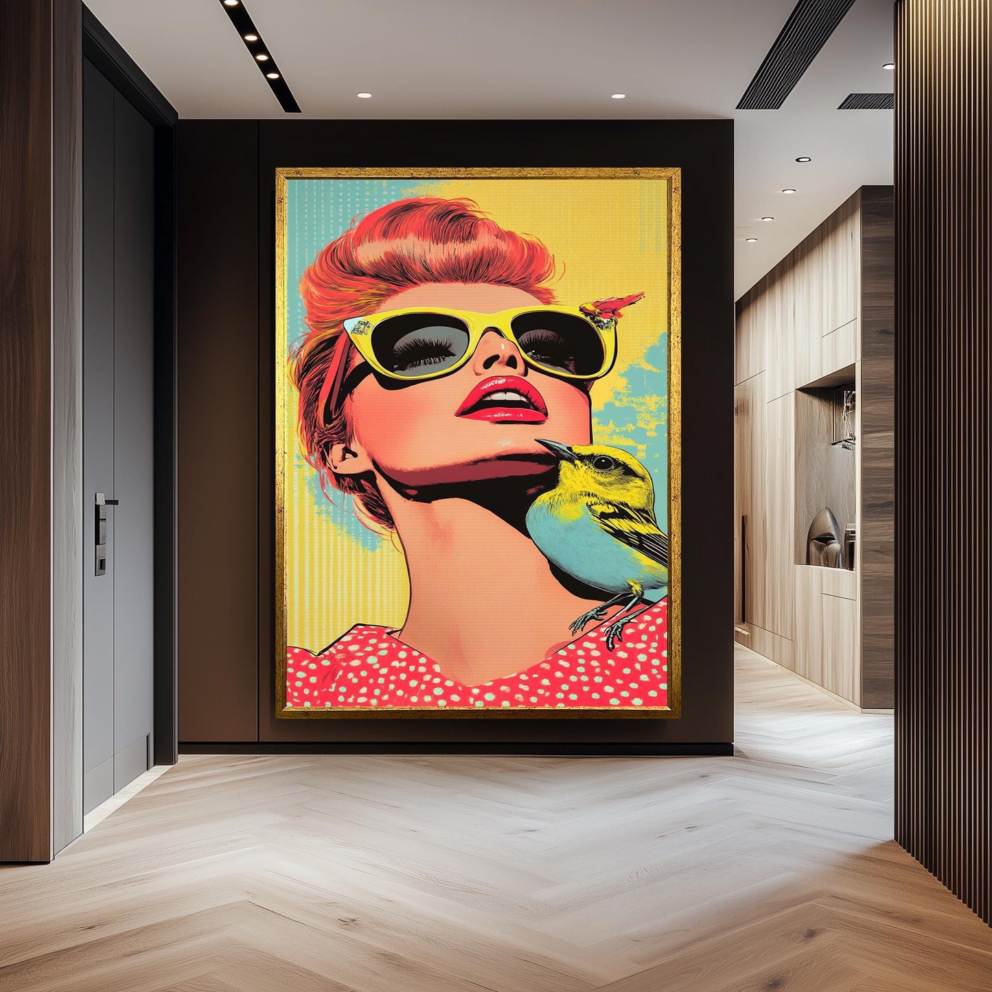 Pop Art Woman with Sunglasses Canvas Print: Retro Colorful Wall Art