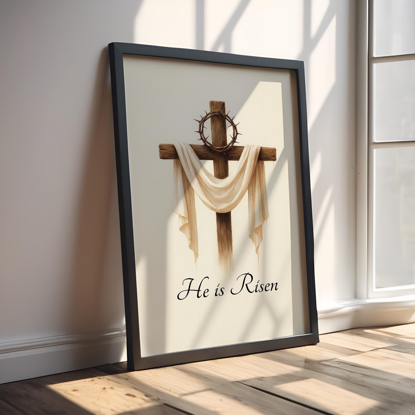 Jesus Christian Wall Art Christian Cross Decor with Crown of Thorns Religious Resurrection Canvas Print Faith-Based Home Gift, Christian Art
