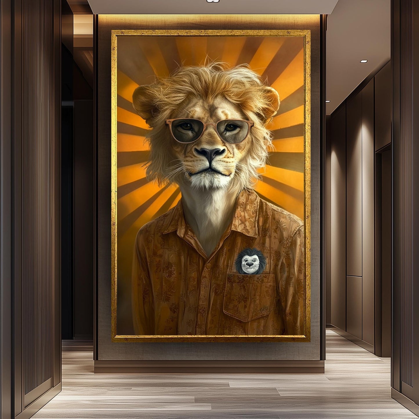 Retro Lion Portrait Print: Anthropomorphic Animal Wall Art