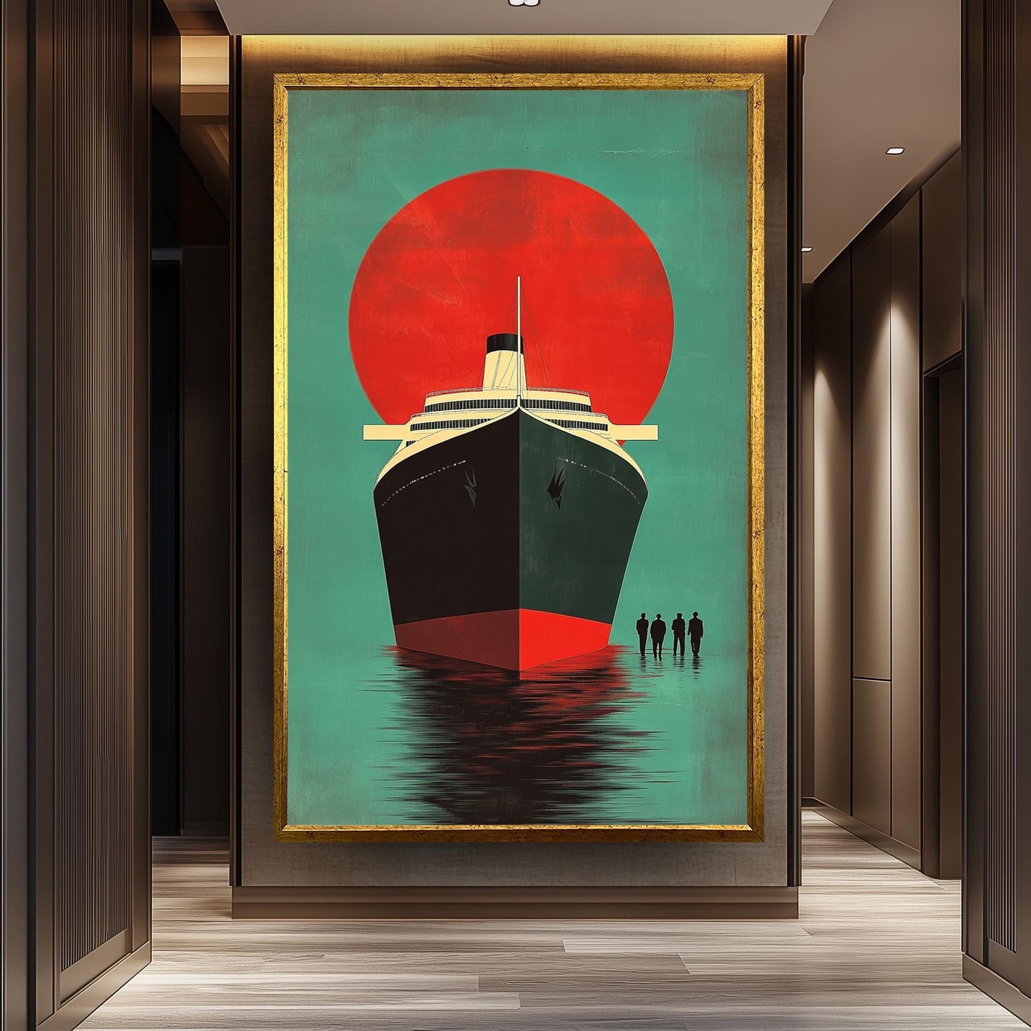 Retro Cruise Ship Art Print: Vintage Ocean Liner, Bold Red Sun