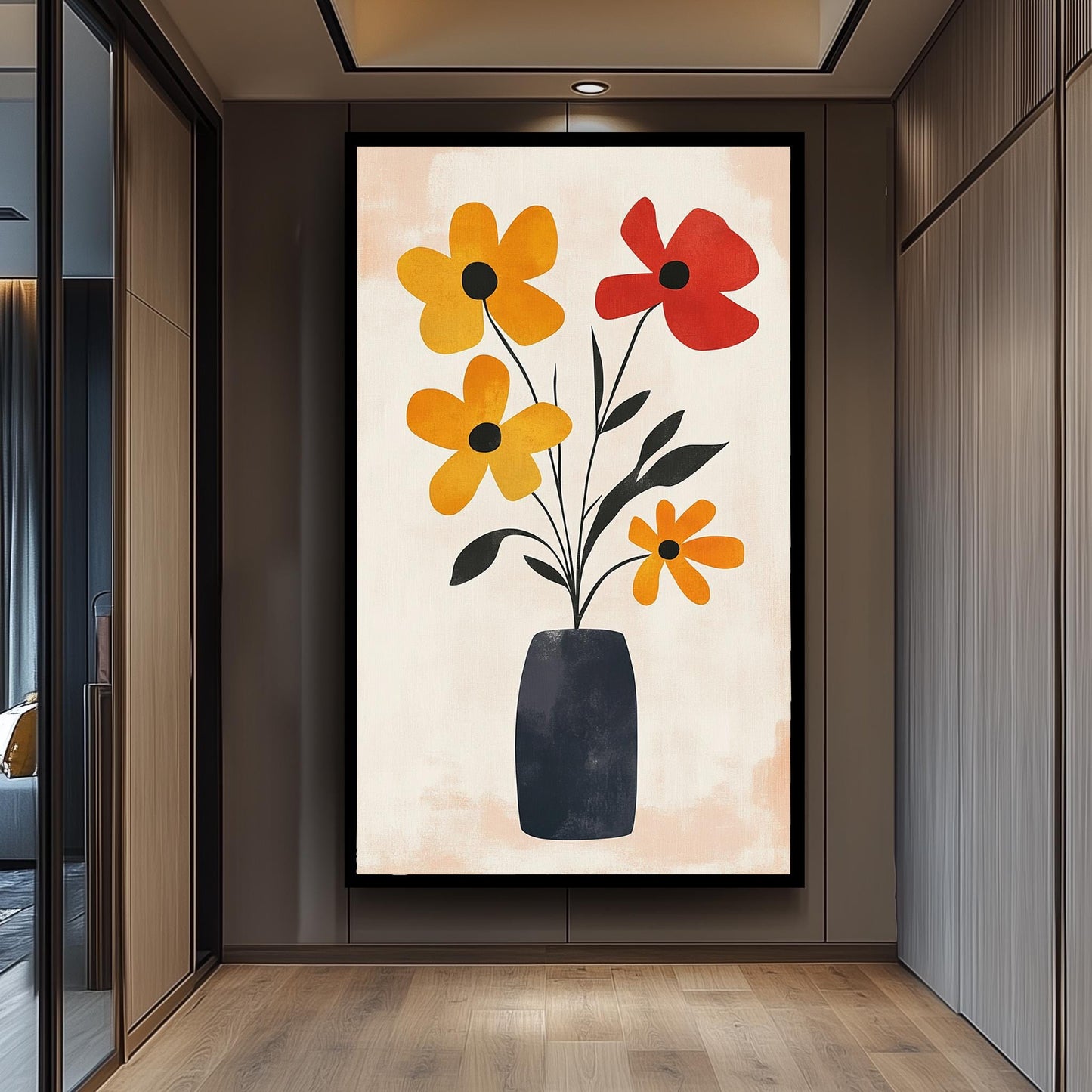 Matisse Inspired Floral Vase Print: Abstract Red and Yellow Flowers