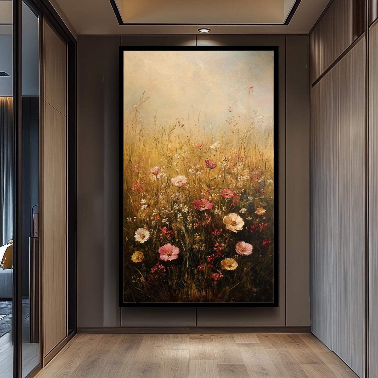 Wildflower Field Canvas Print: Vintage Floral Meadow Painting
