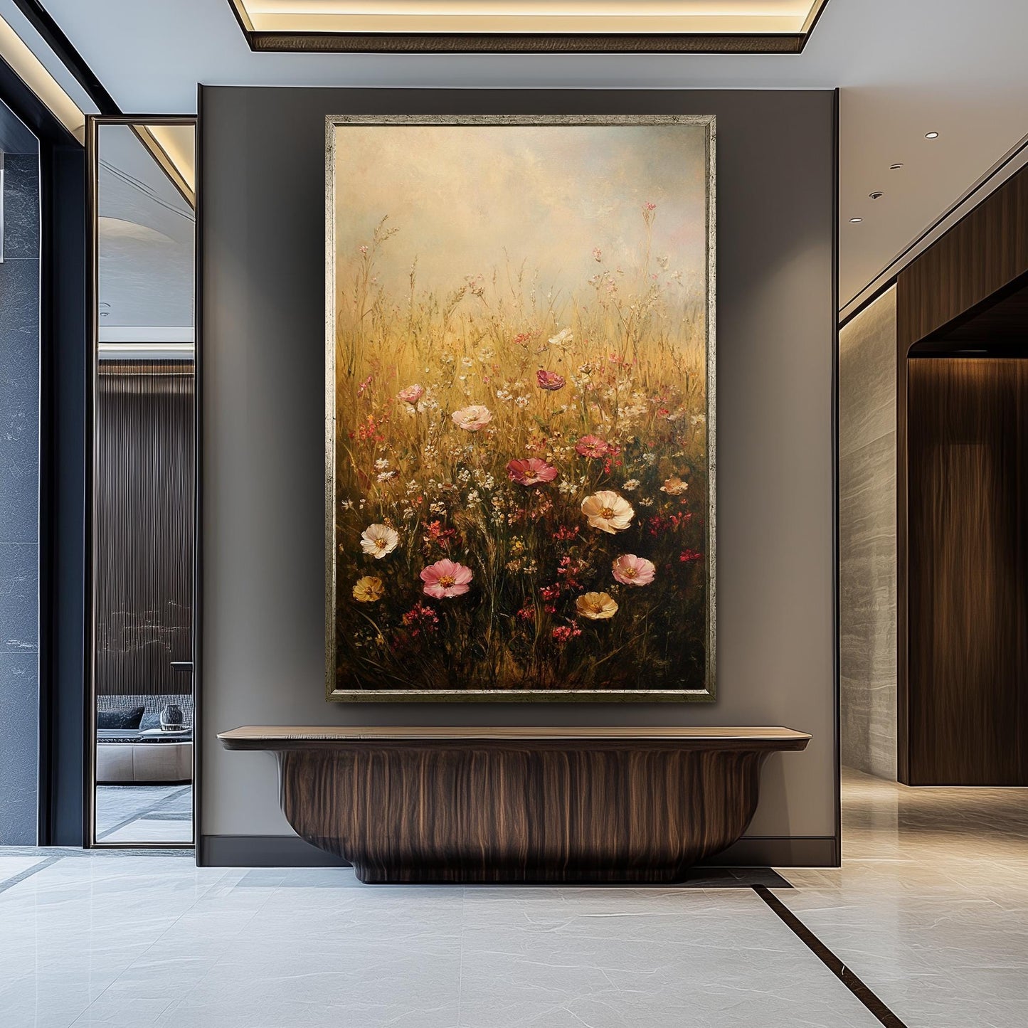 Wildflower Field Canvas Print: Vintage Floral Meadow Painting