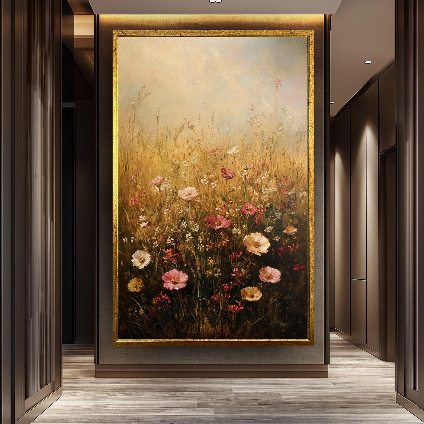 Wildflower Field Canvas Print: Vintage Floral Meadow Painting