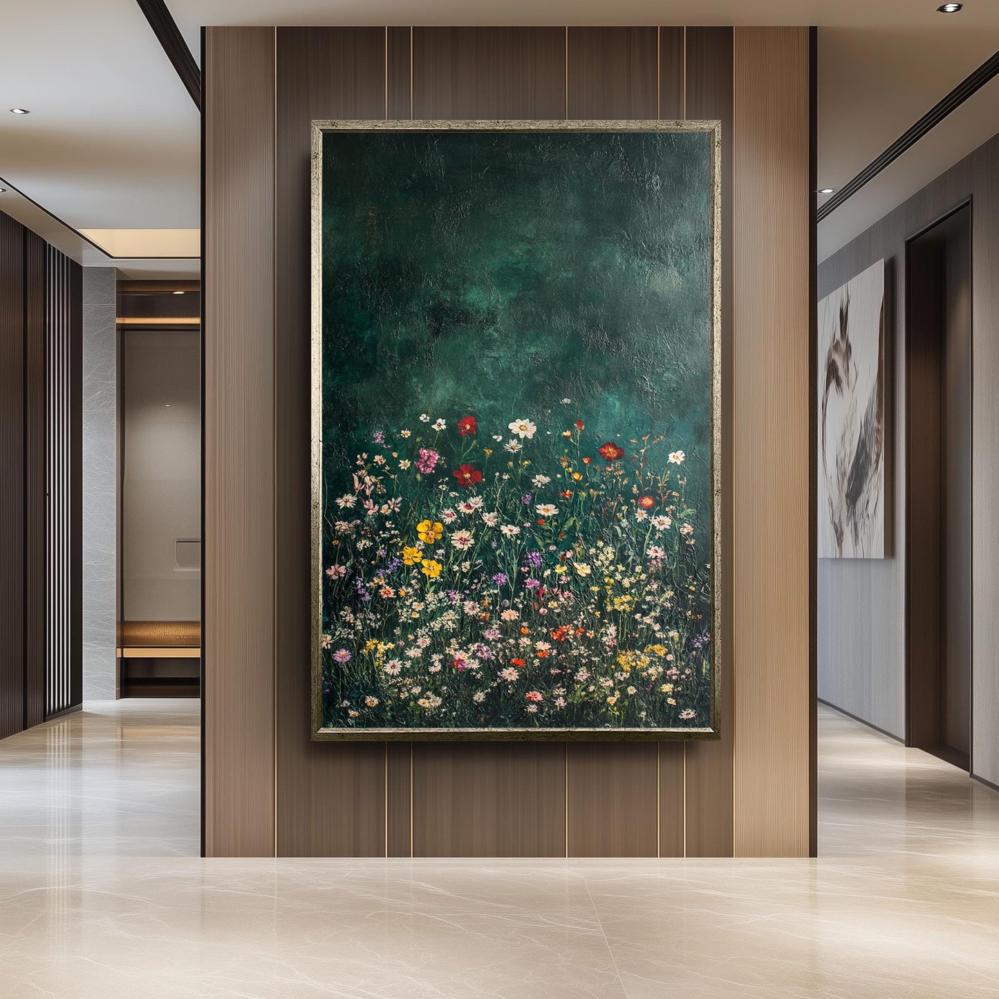 Wildflower Meadow Canvas Print: Dark Green Botanical Wall Art