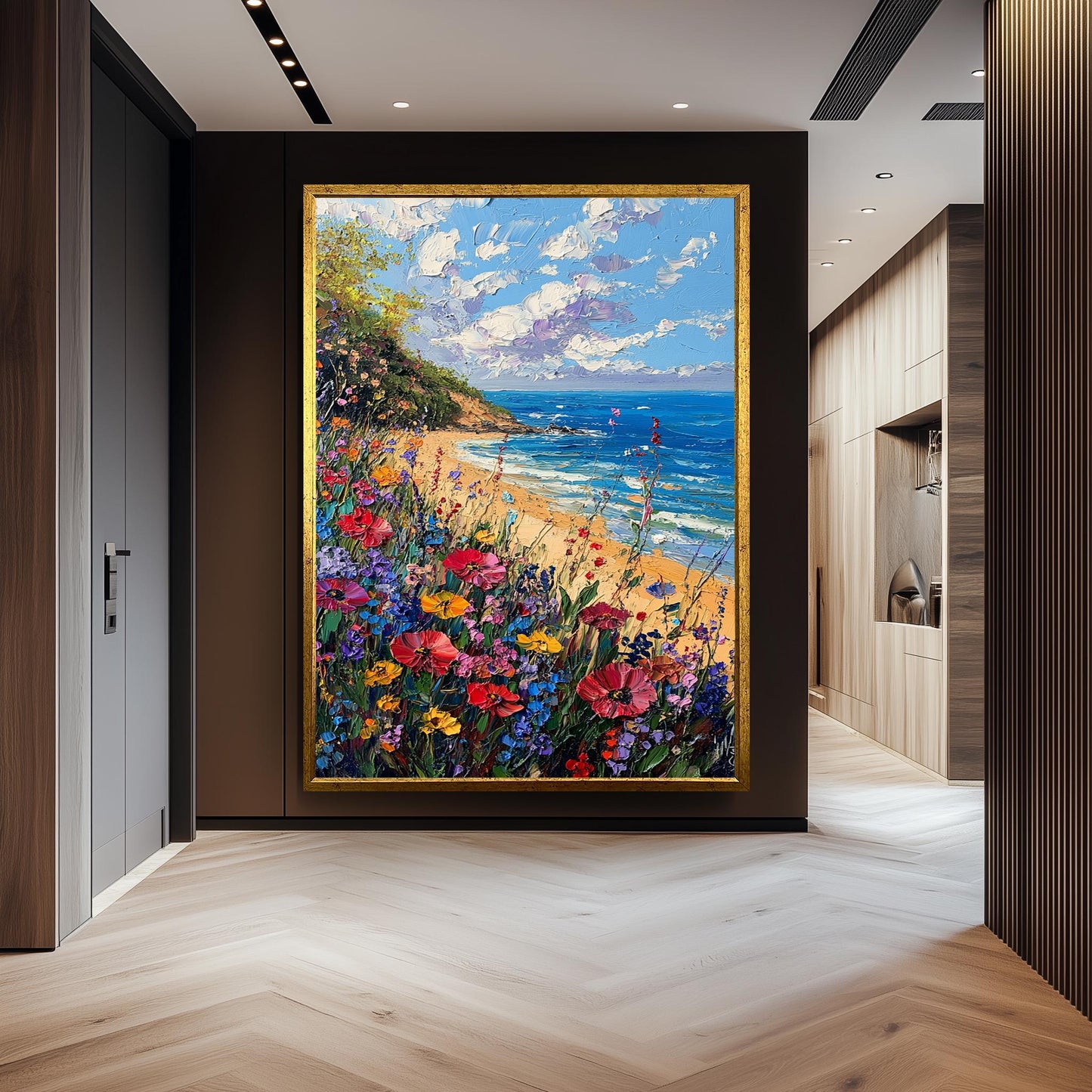 Coastal Wildflower Painting: Textured Beach Seascape Art Print