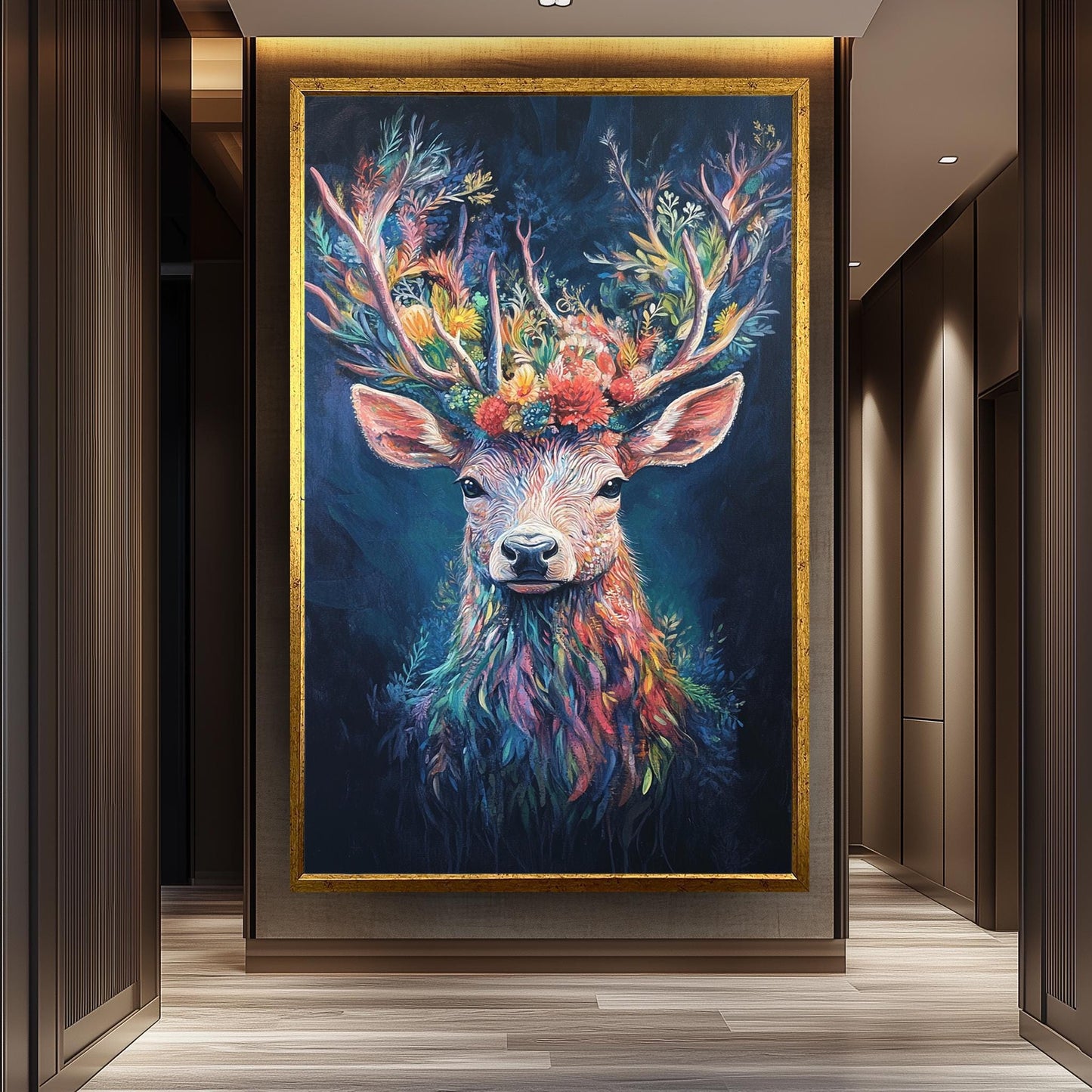 Floral Deer Art Print: Colorful Botanical Antlers, Whimsical Animal Painting