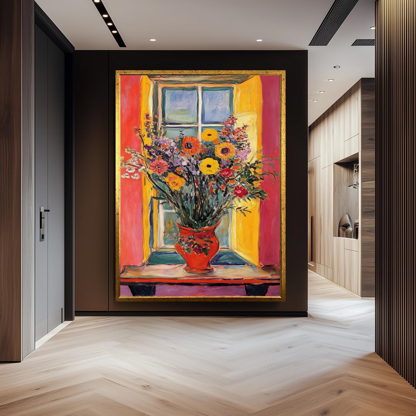 Matisse Style Floral Painting: Colorful Window Vase Still Life Art