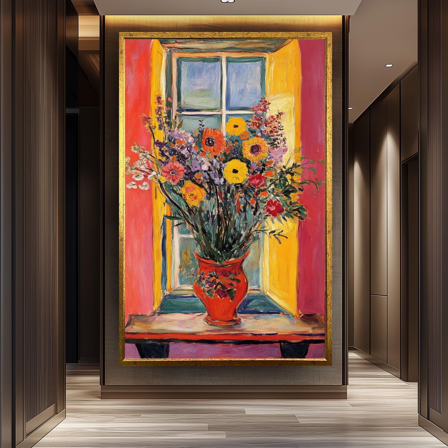 Matisse Style Floral Painting: Colorful Window Vase Still Life Art