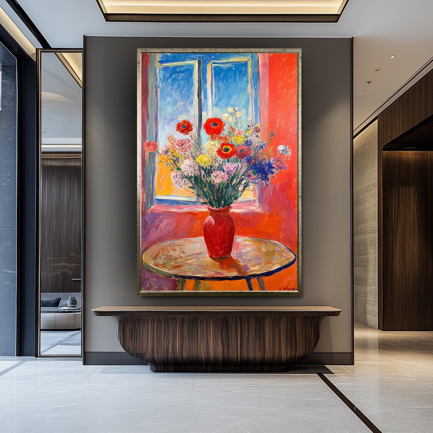 Matisse Inspired Floral Still Life Art Print: Red Vase Bouquet