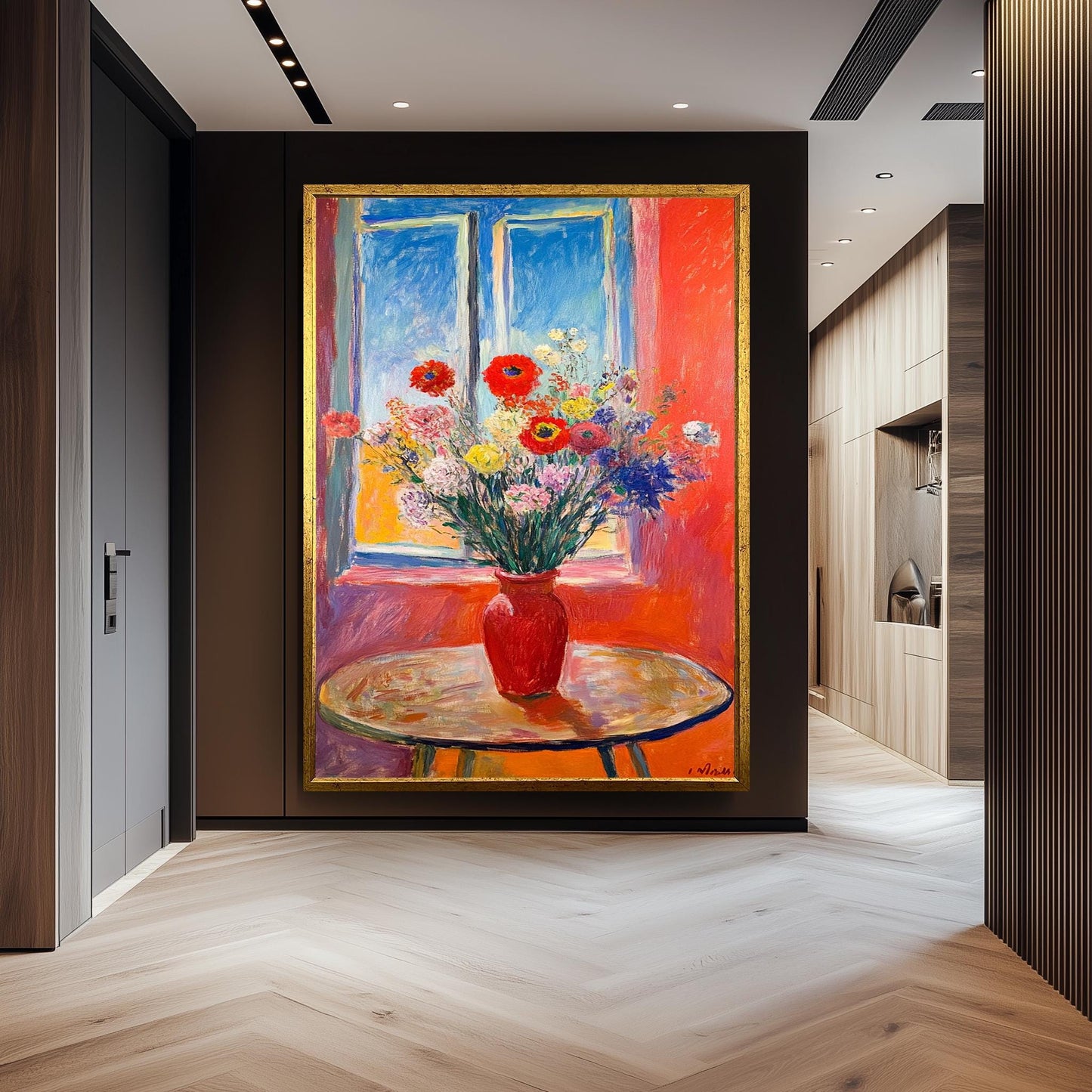 Matisse Inspired Floral Still Life Art Print: Red Vase Bouquet