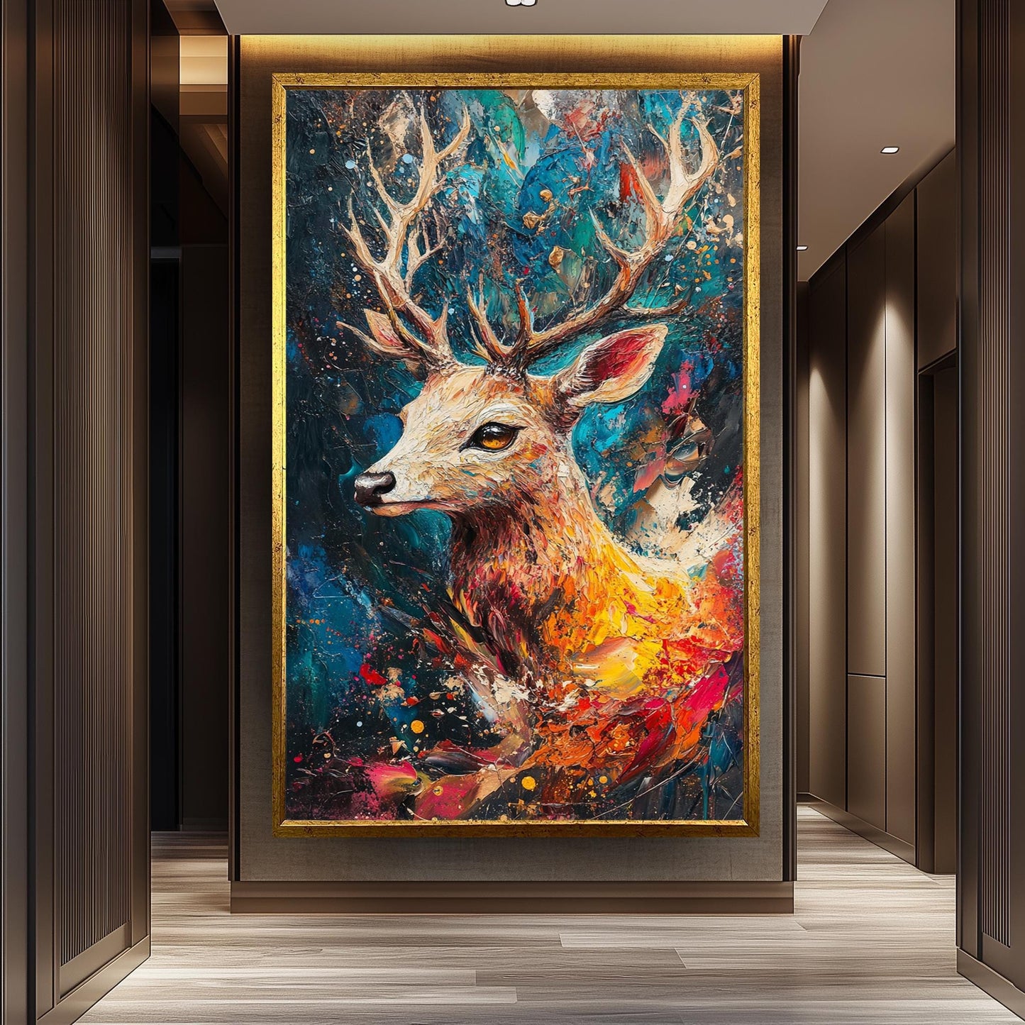 Colorful Deer Canvas Art: Abstract Wildlife Painting, Nature Lover Decor