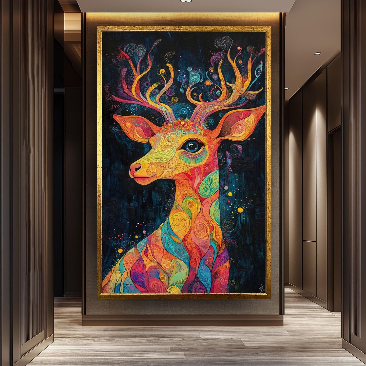 Psychedelic Deer Art Print: Colorful Swirls, Fantasy Forest Vibes
