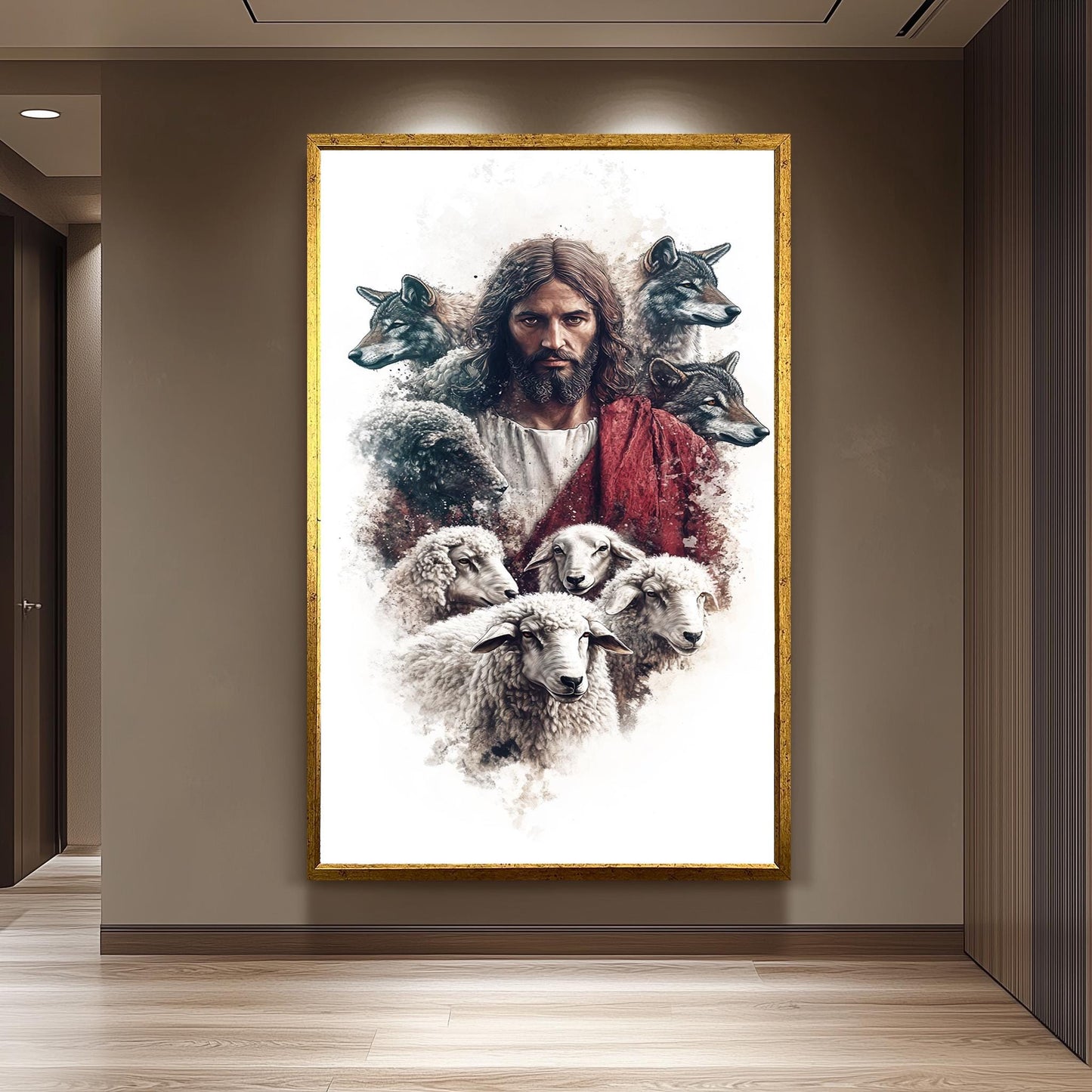 Jesus Among Sheep and Wolves Art Print: Christian Spiritual Decor