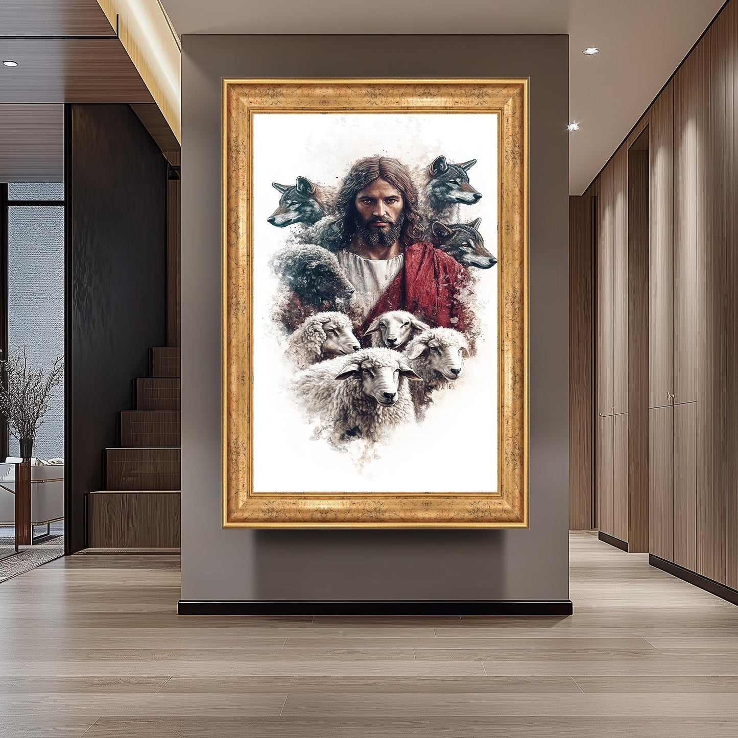 Jesus Among Sheep and Wolves Art Print: Christian Spiritual Decor
