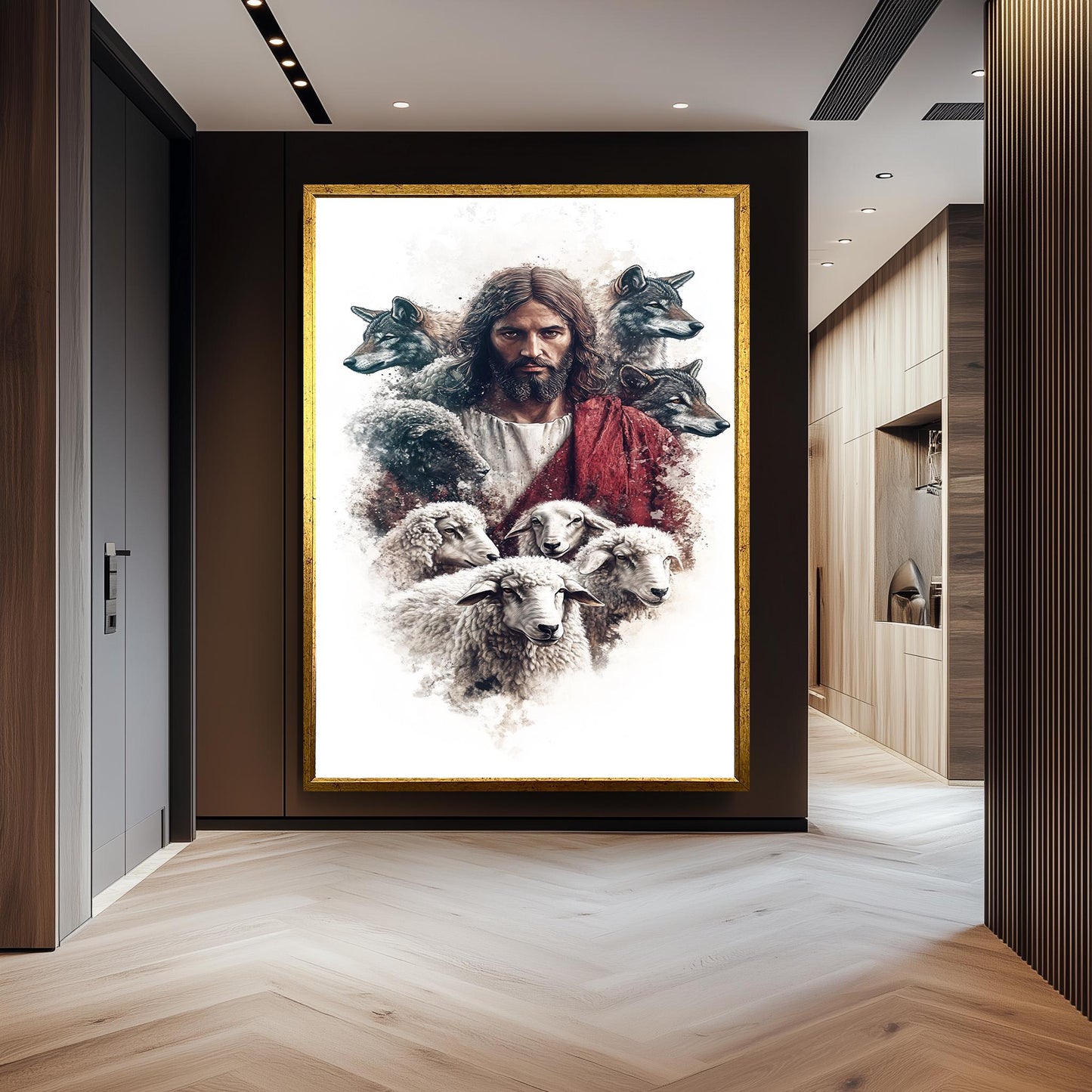 Jesus Among Sheep and Wolves Art Print: Christian Spiritual Decor