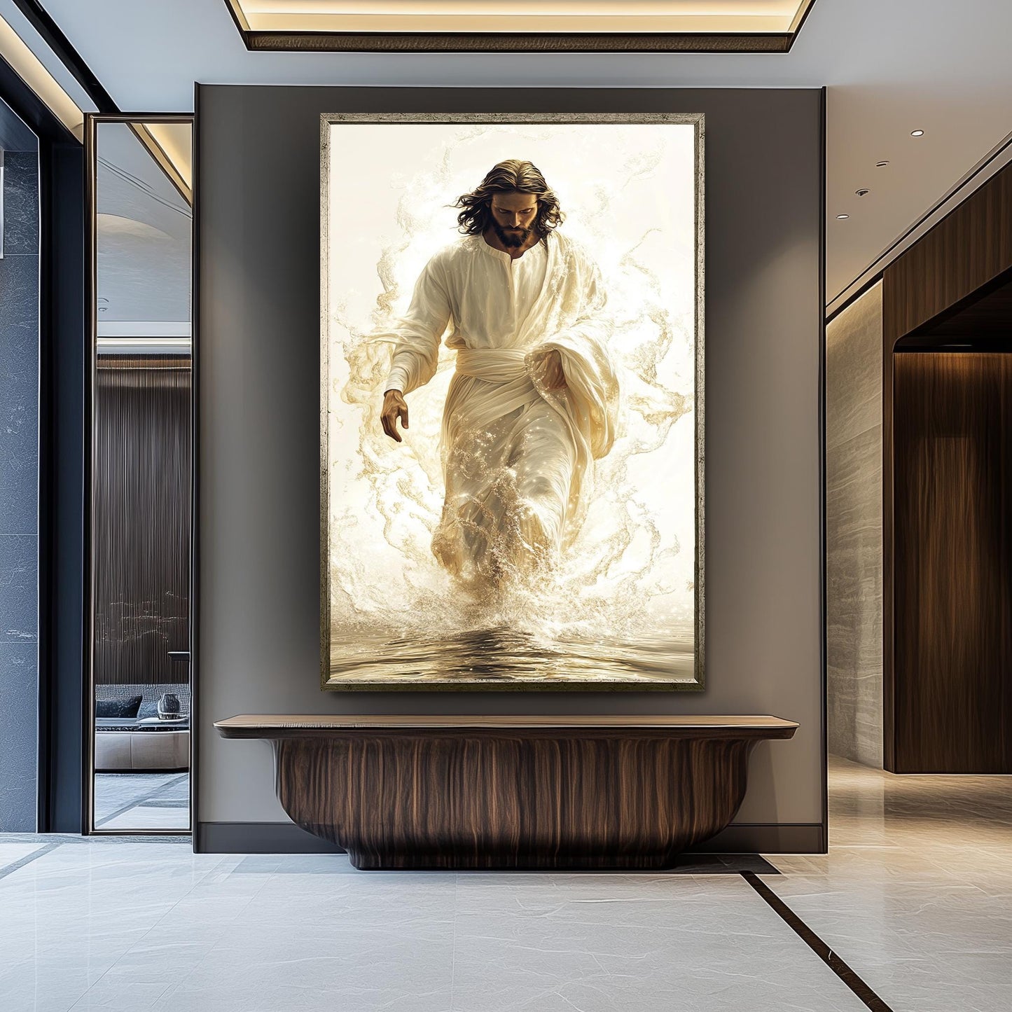 Jesus Walking on Water Canvas Print: Gold Christian Wall Art