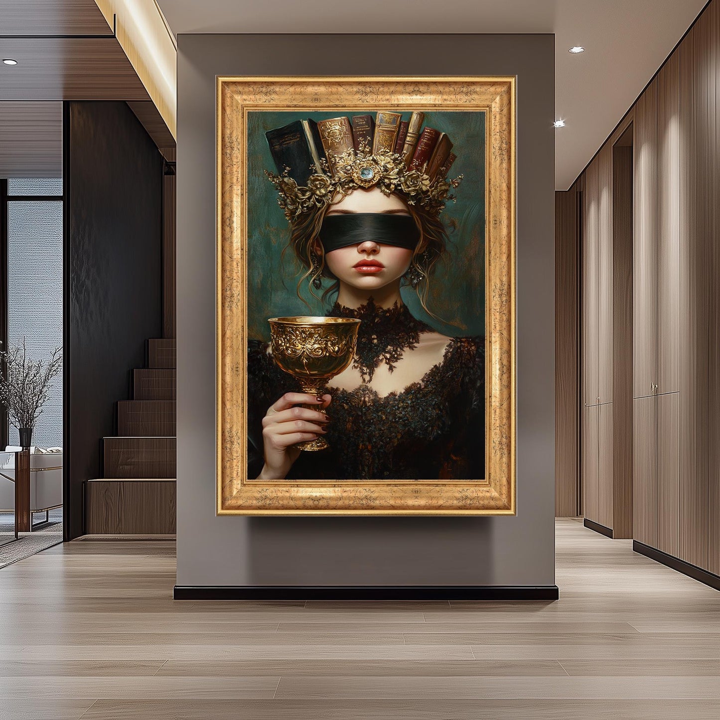 Blindfolded Woman Canvas Print: Dark Academia Gothic Decor