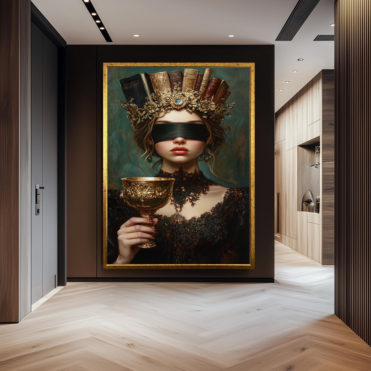 Blindfolded Woman Canvas Print: Dark Academia Gothic Decor
