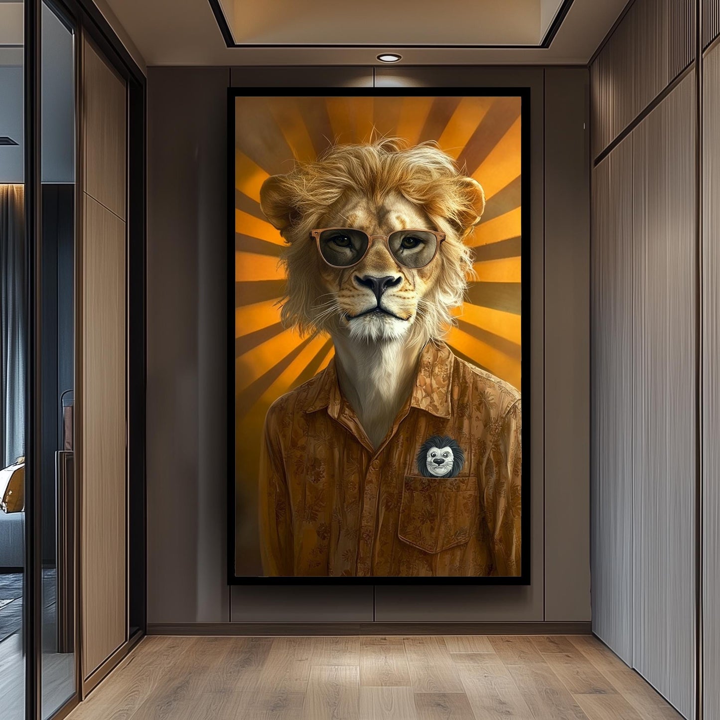 Retro Lion Portrait Print: Anthropomorphic Animal Wall Art
