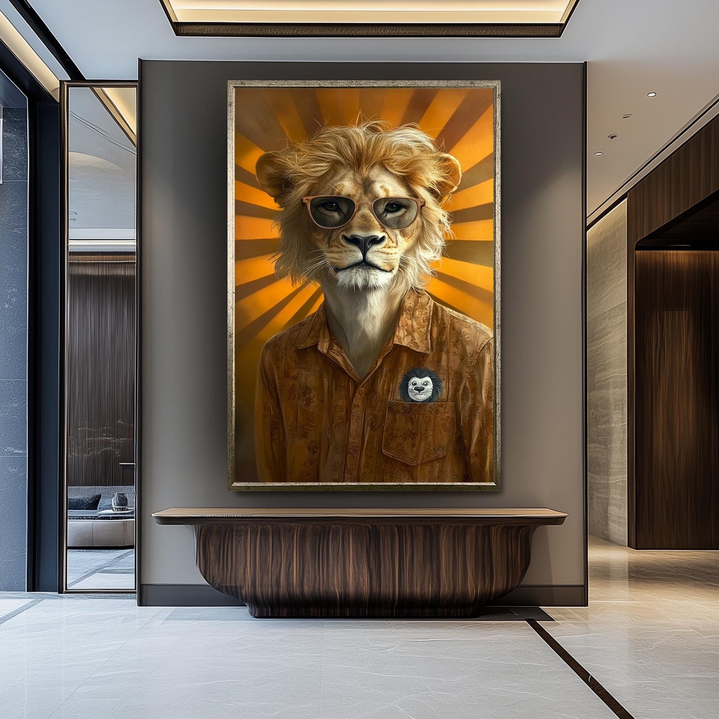 Retro Lion Portrait Print: Anthropomorphic Animal Wall Art