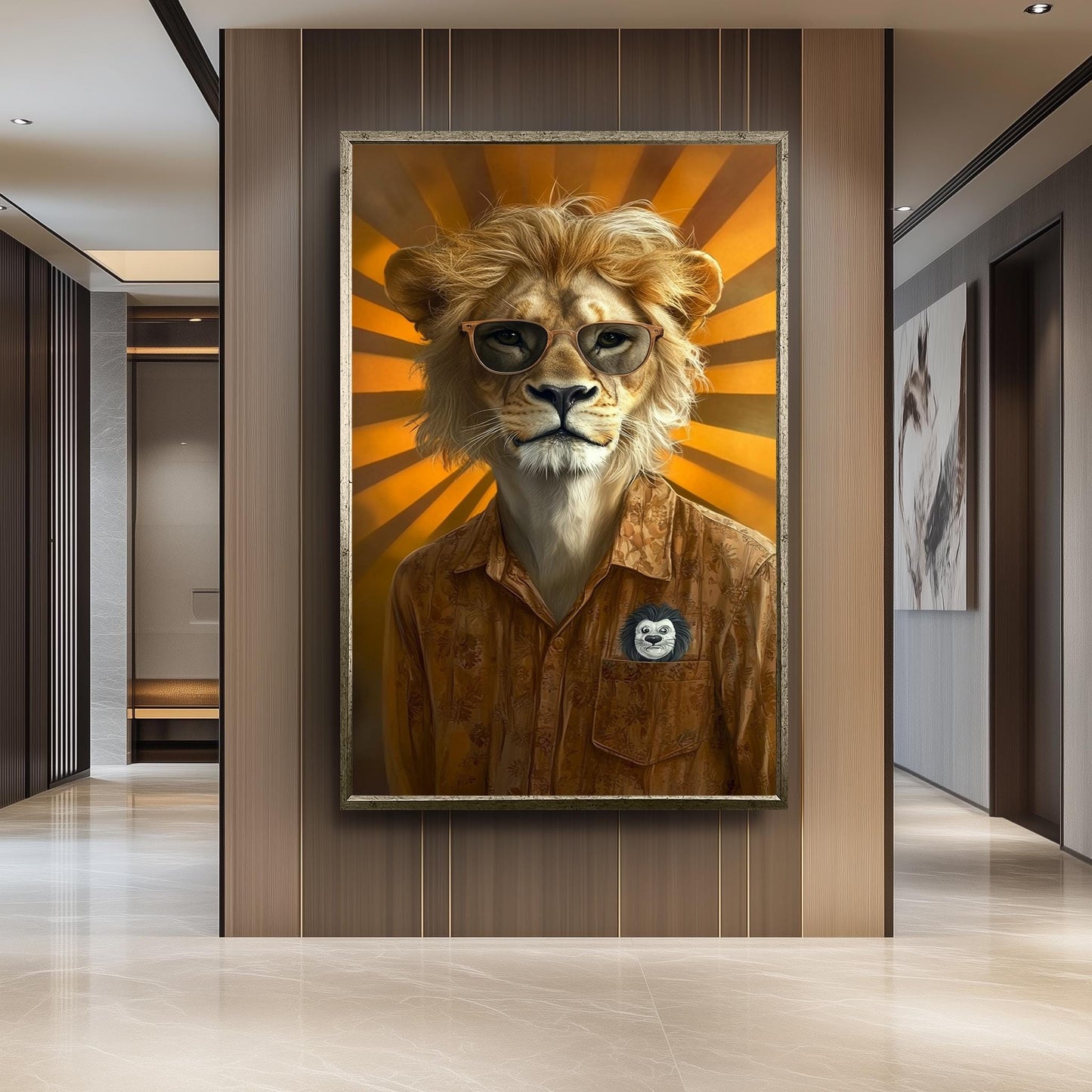 Retro Lion Portrait Print: Anthropomorphic Animal Wall Art