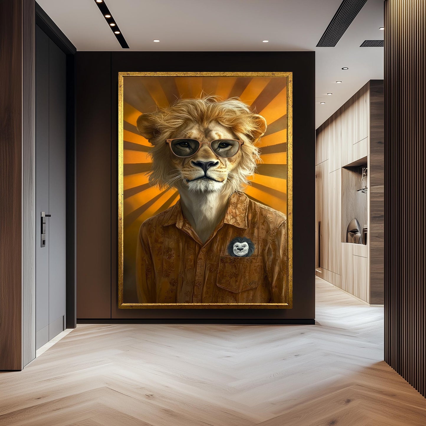 Retro Lion Portrait Print: Anthropomorphic Animal Wall Art