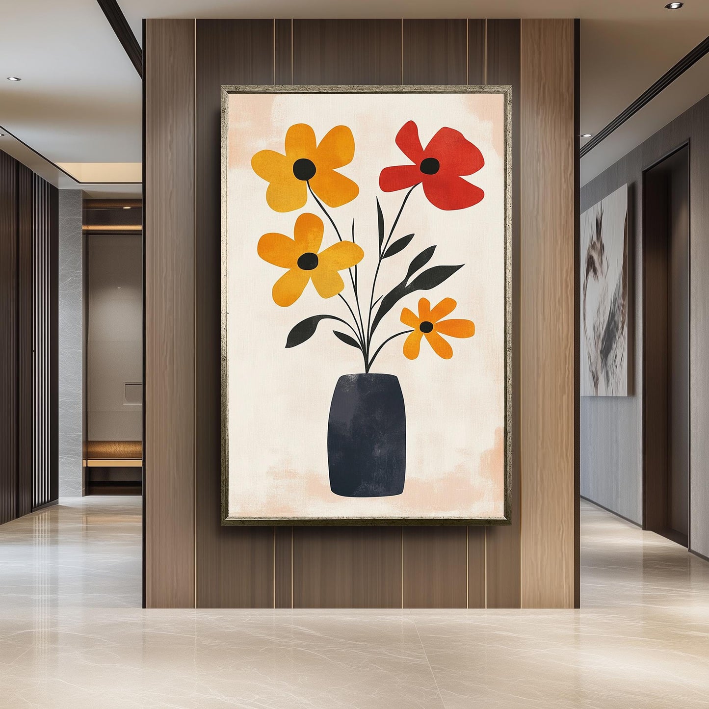 Matisse Inspired Floral Vase Print: Abstract Red and Yellow Flowers