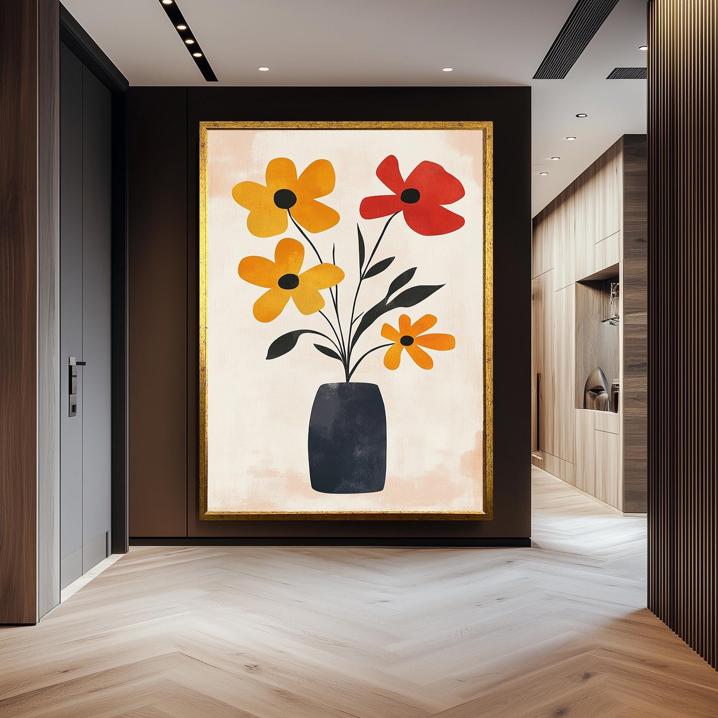Matisse Inspired Floral Vase Print: Abstract Red and Yellow Flowers