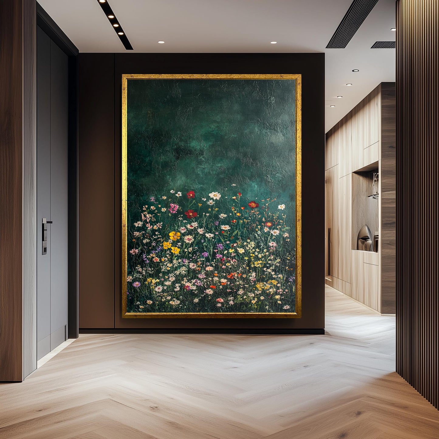 Wildflower Meadow Canvas Print: Dark Green Botanical Wall Art