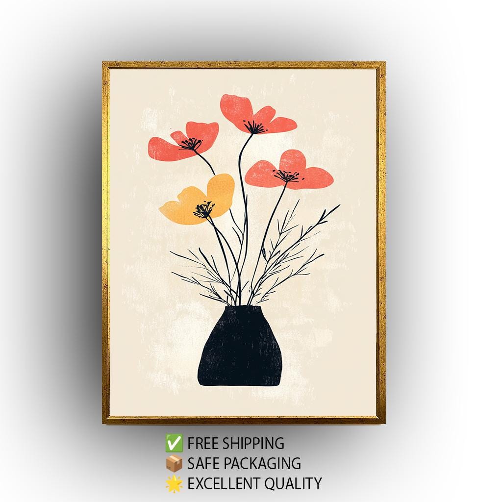 Matisse Inspired Floral Print: Abstract Flower Vase Art