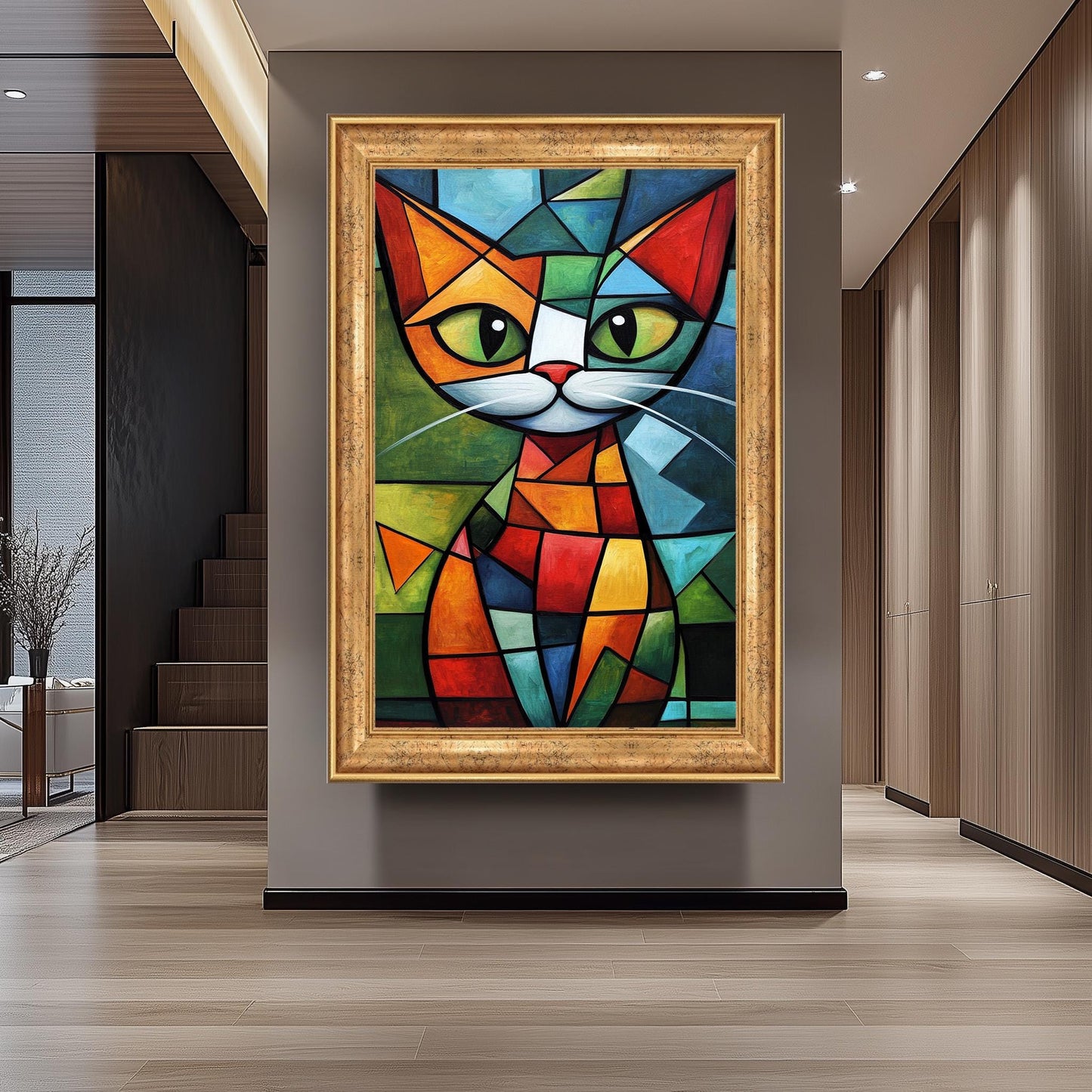 Cubist Cat Art Print: Picasso-Inspired Geometric Shapes