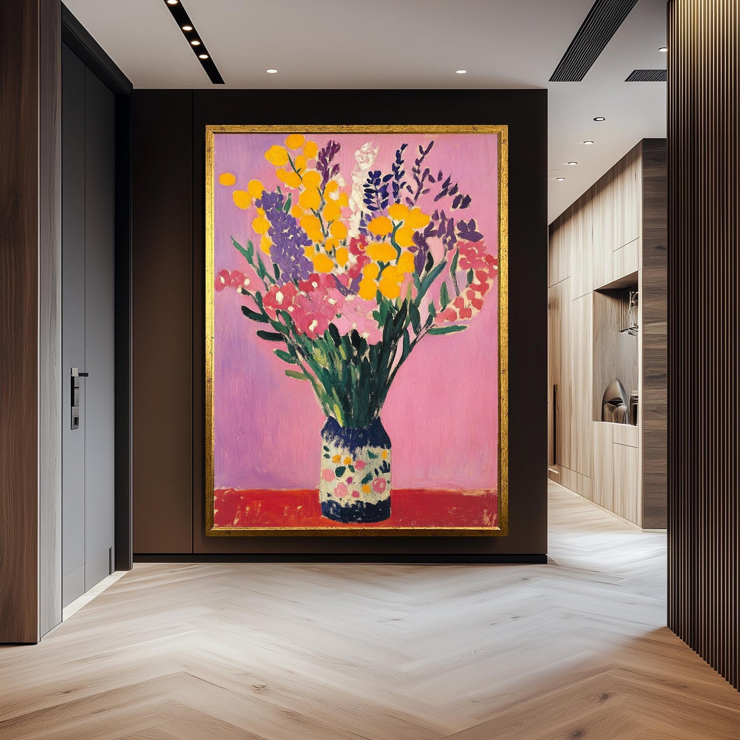Matisse Style Floral Still Life Art Print: Yellow & Pink Flowers