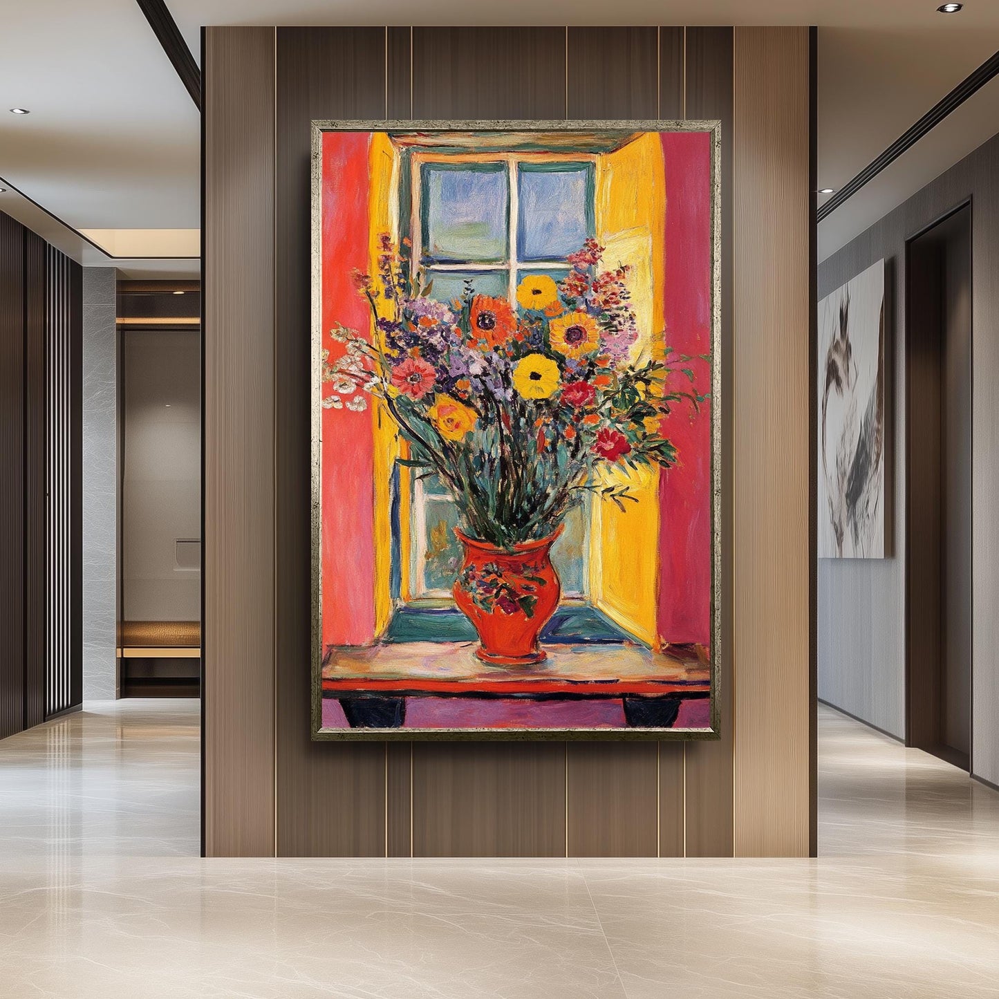 Matisse Style Floral Painting: Colorful Window Vase Still Life Art