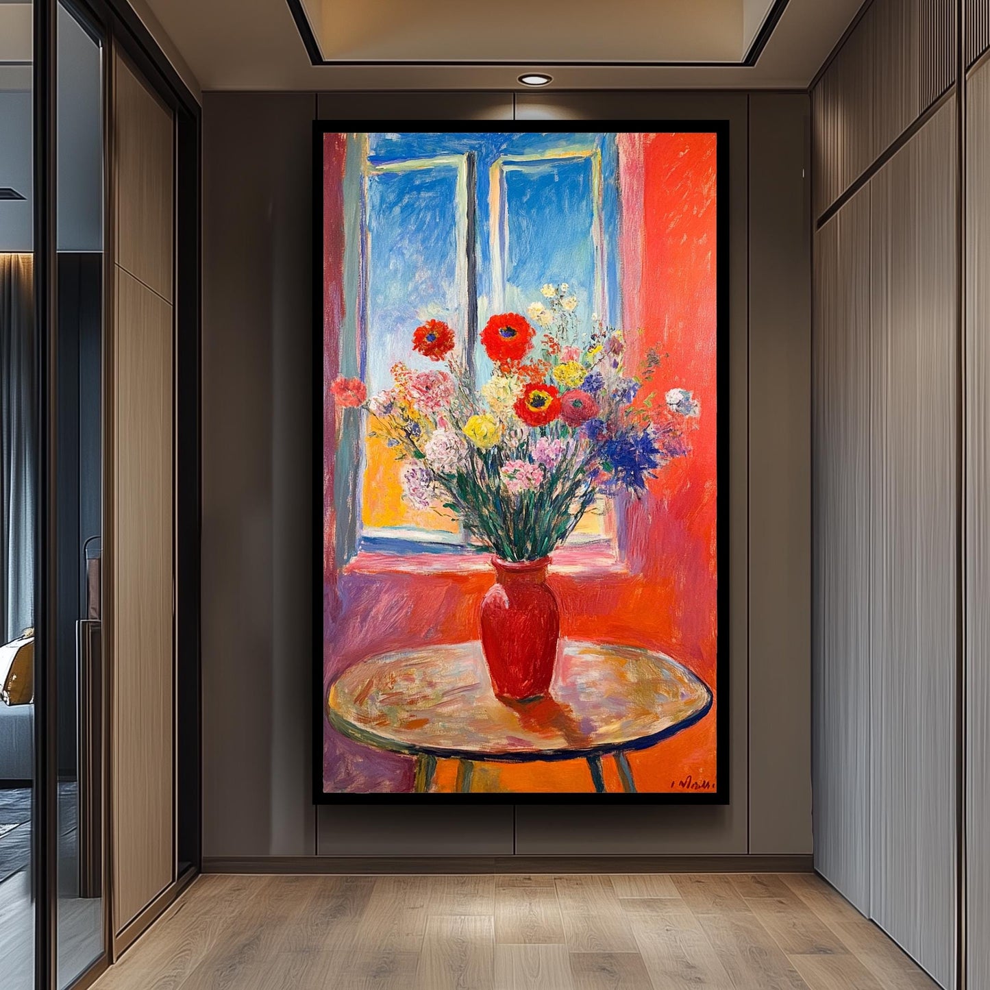 Matisse Inspired Floral Still Life Art Print: Red Vase Bouquet