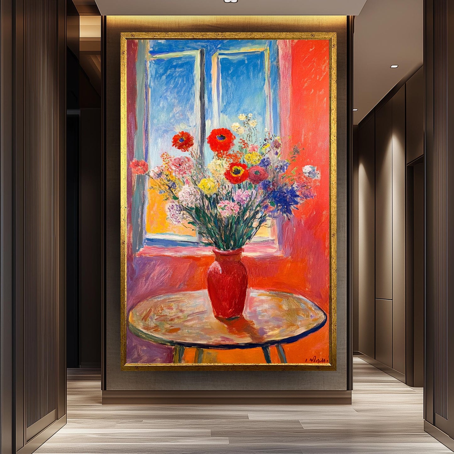 Matisse Inspired Floral Still Life Art Print: Red Vase Bouquet