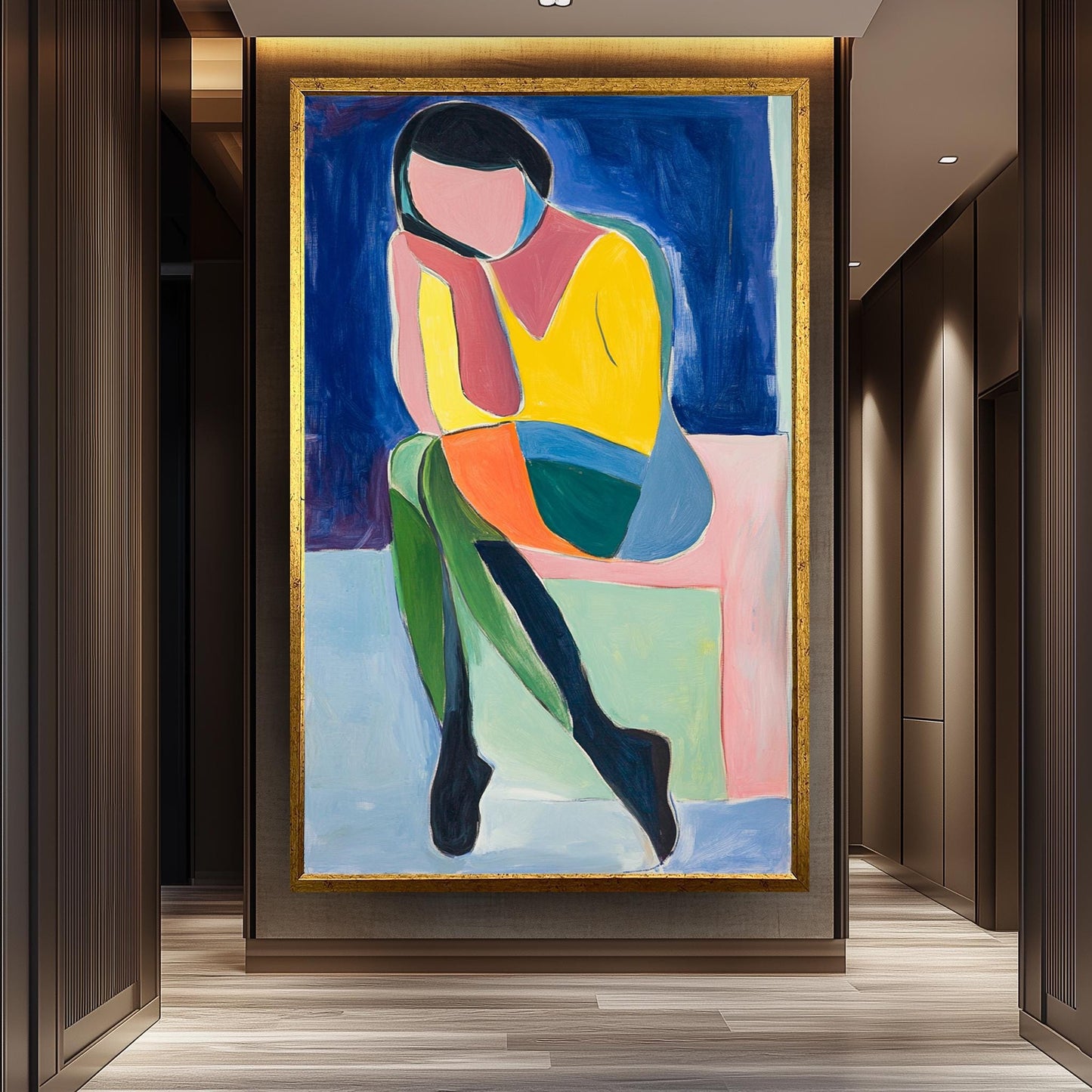 Matisse Style Woman Portrait Print: Abstract Color Block Wall Art